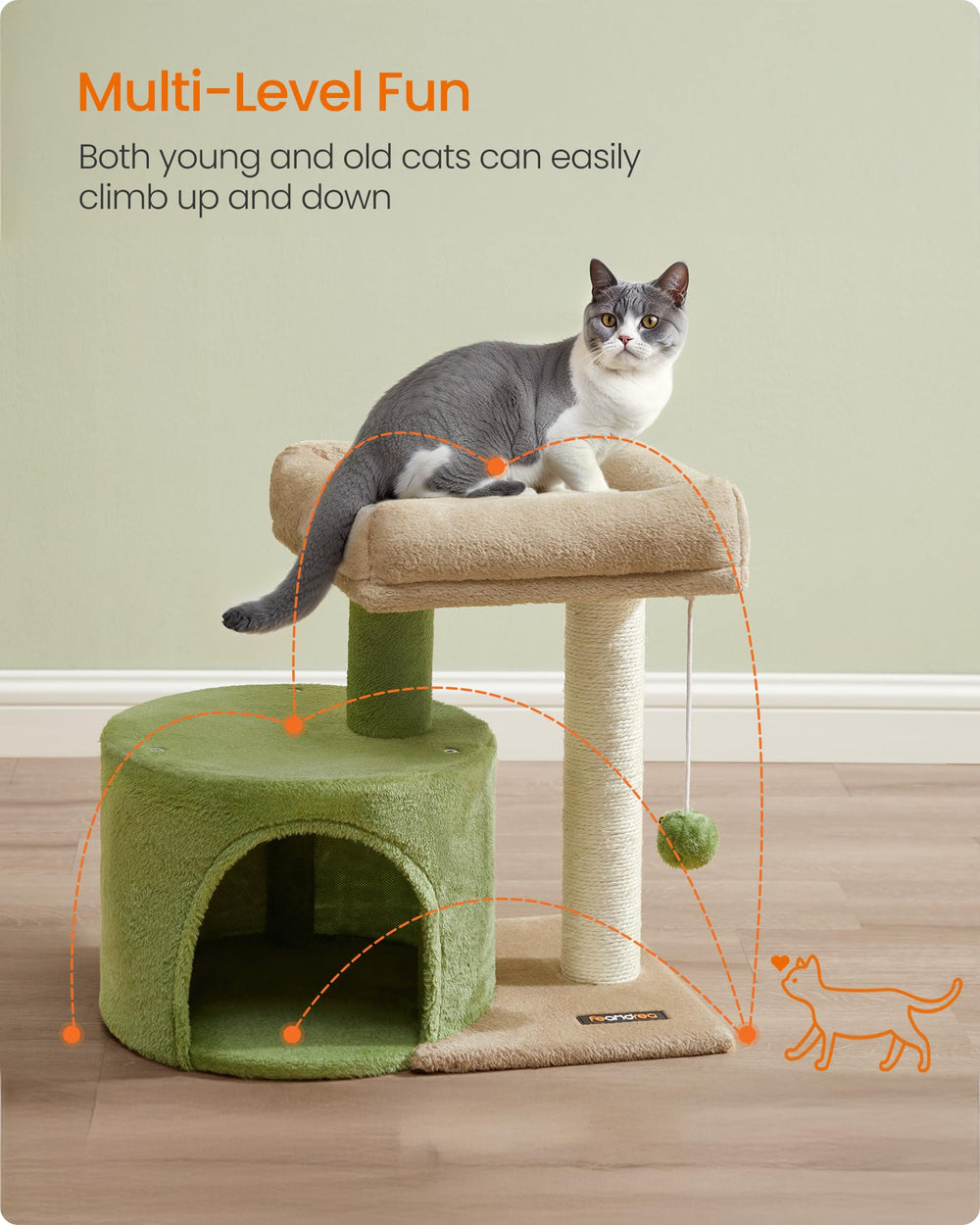 Feandrea cat tree cuddle cave provides a secure hideaway for kittens.