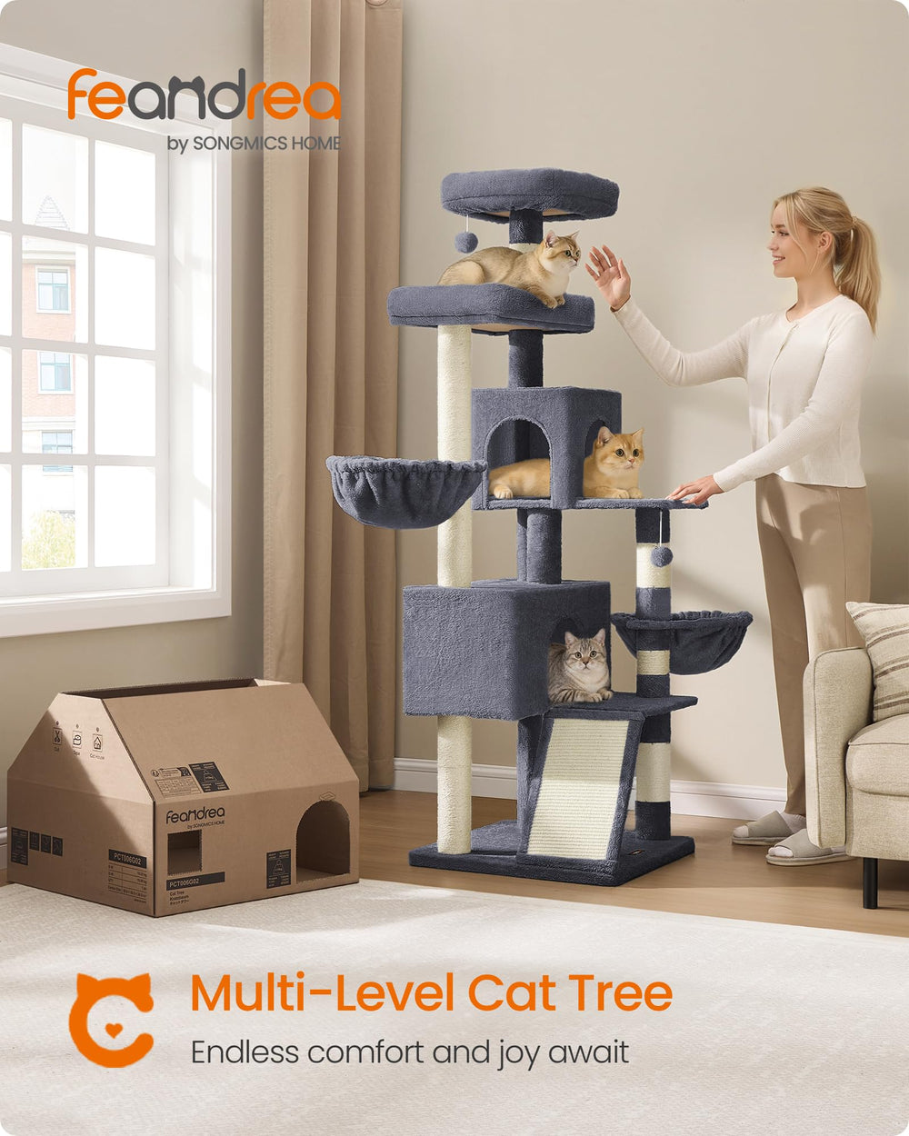 Feandrea cat tree with double caves for cozy hideaways and naps