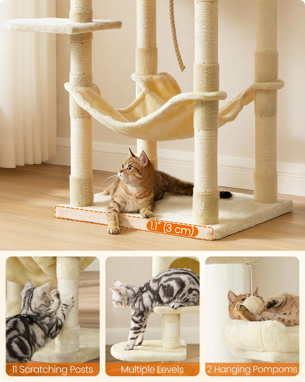 Feandrea Cat Tree beige design blends with home decor and is easy to clean