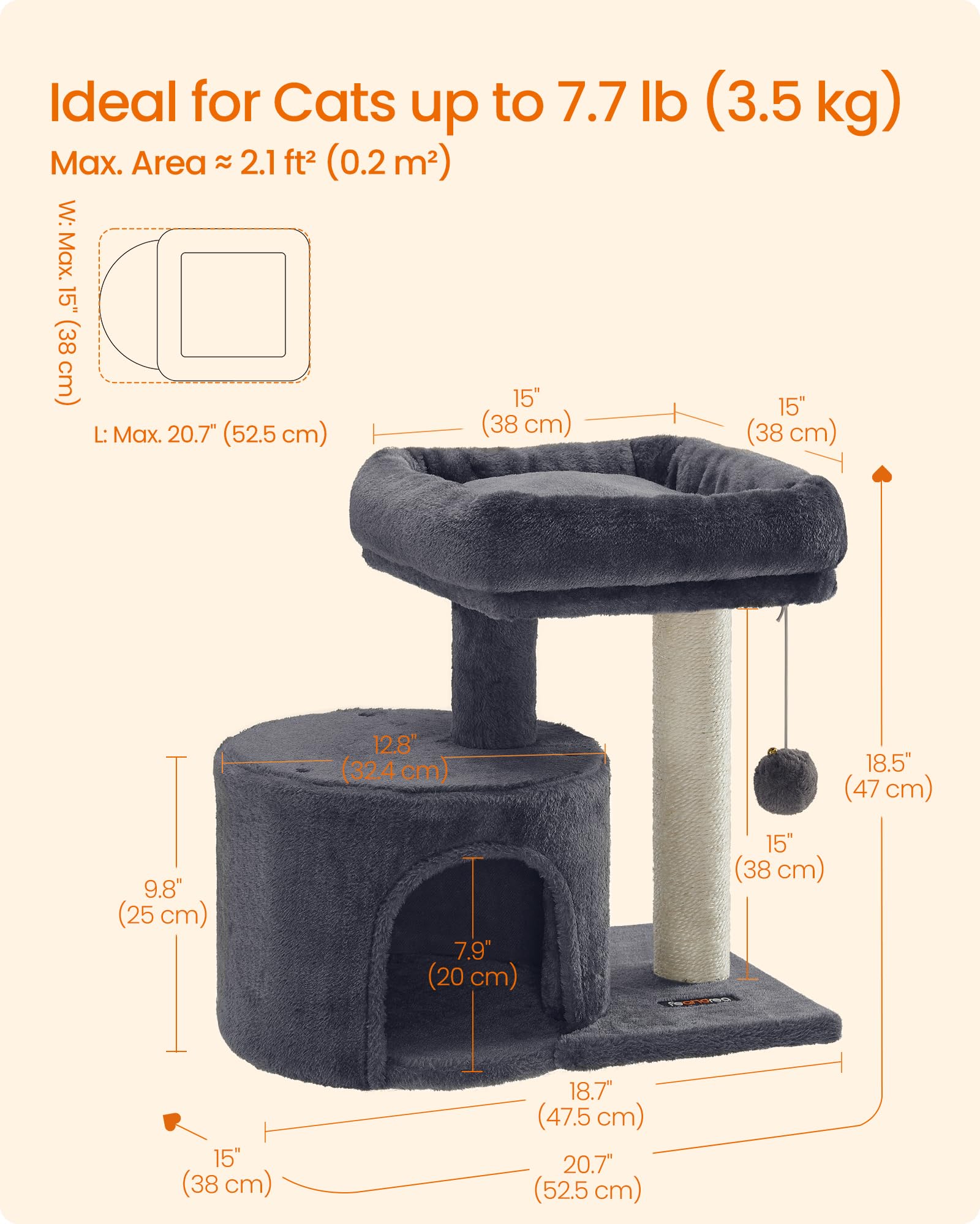 Feandrea cat tree easy assembly, with labeled parts for quick setup