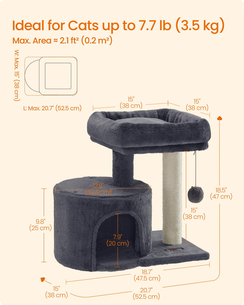 Feandrea cat tree easy assembly, with labeled parts for quick setup