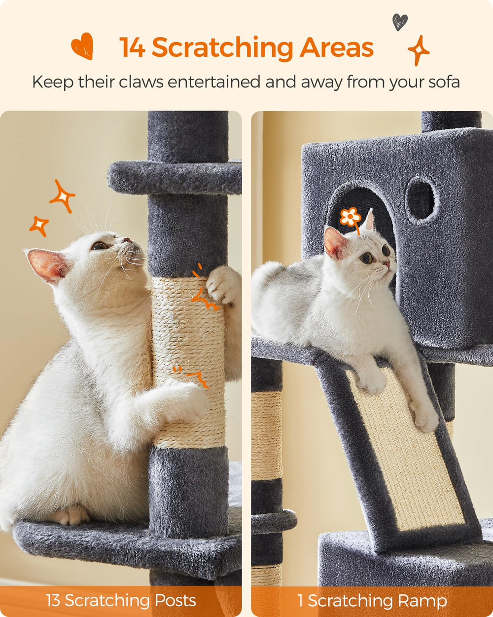 Feandrea cat tree surfaces are quick to clean with lint roller or vacuum
