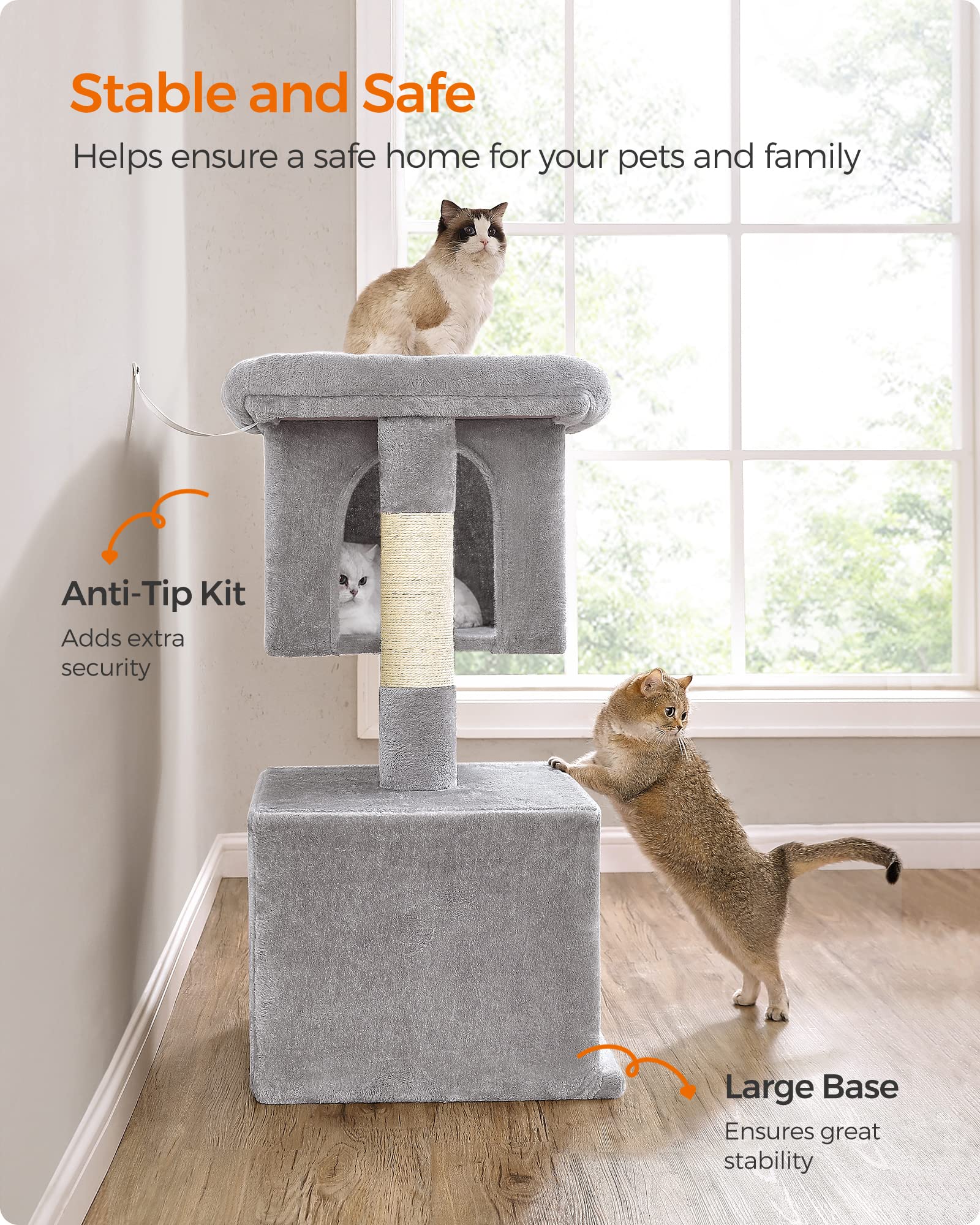 Feandrea cat tree supports extra-large cats up to 44 lb.