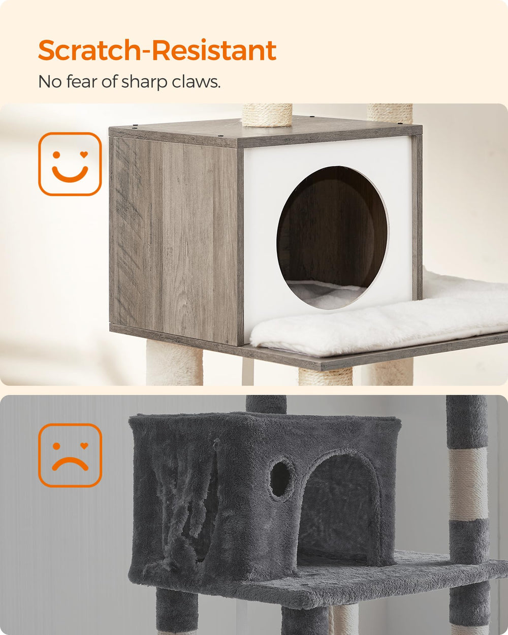 Feandrea cat tree supports up to four cats with safe climbing.