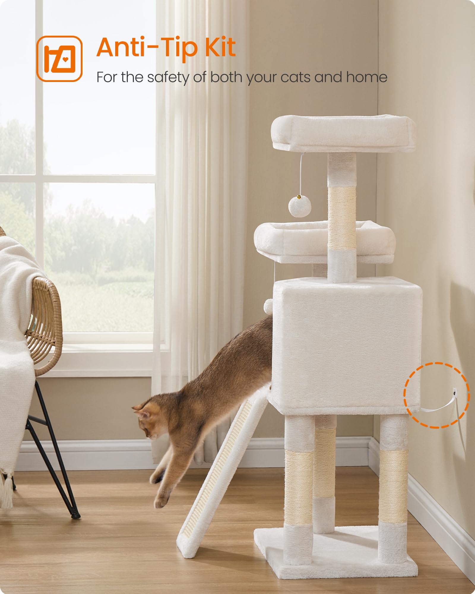 Feandrea Cat Tree assembled setup shown from front for reference.