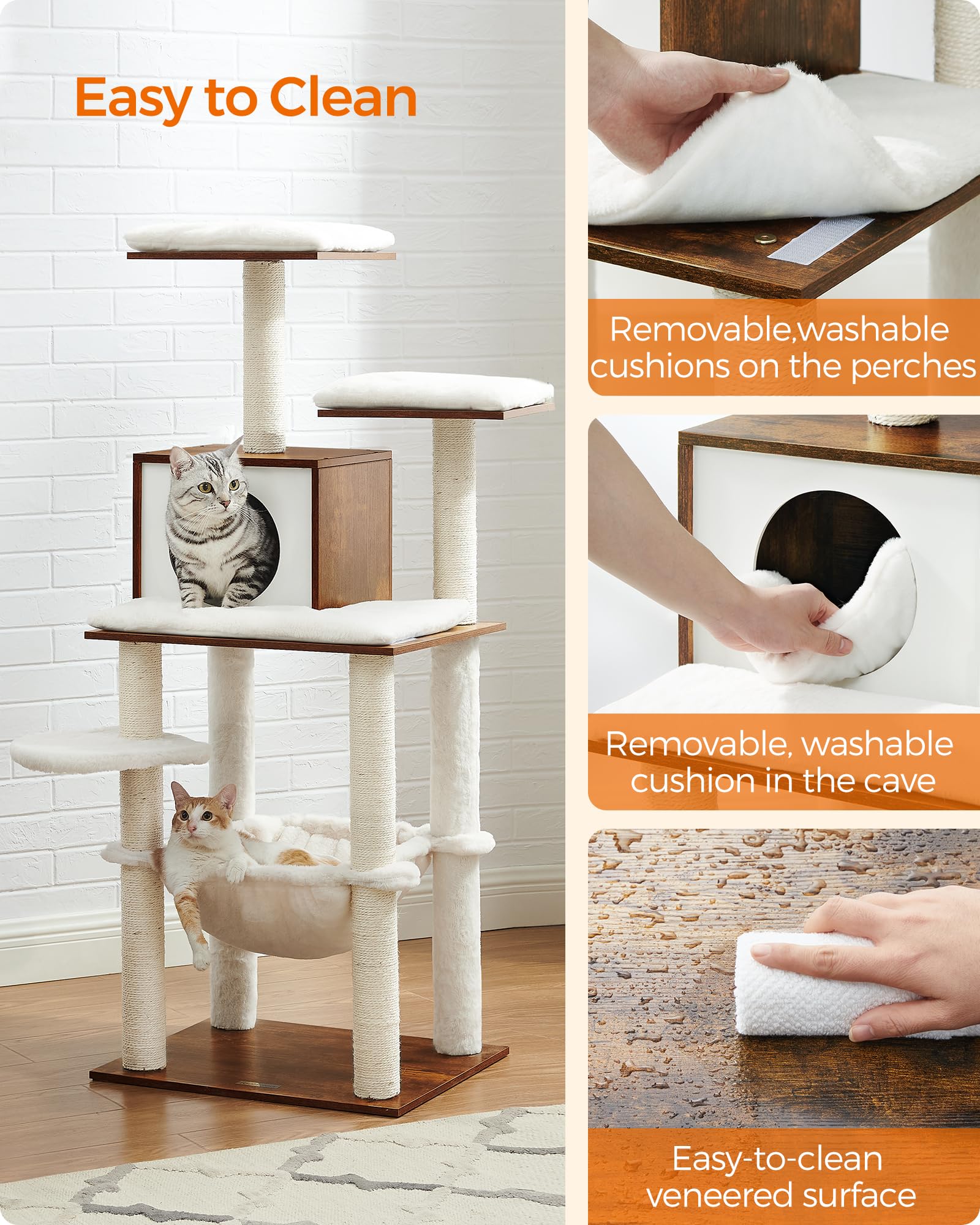 Feandrea cat tree hammock-relaxation invites cozy naps on a secure hanging cradle.