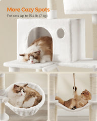 Feandrea cat tree includes a hammock for relaxed lounging from above.