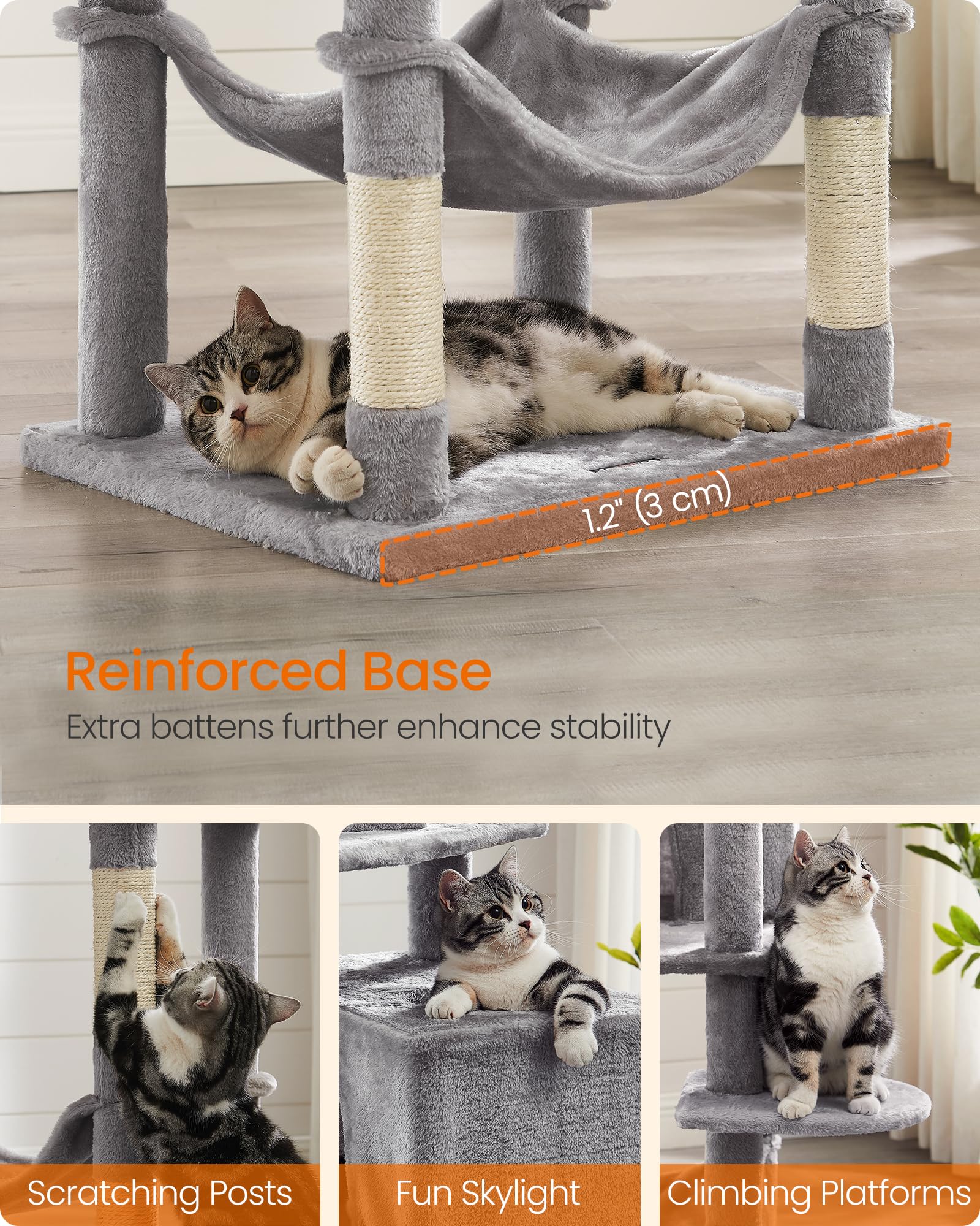 Feandrea Cat Tree hammock for relaxed lounging and naps.
