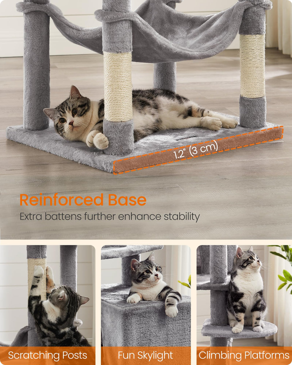 Feandrea Cat Tree hammock for relaxed lounging and naps.