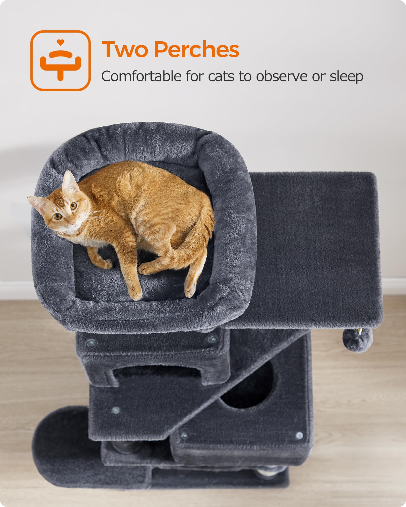 Feandrea cat tree hammock provides another lounging retreat for cats.