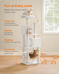 Feandrea hammock on cat tree for relaxed naps and comfort.