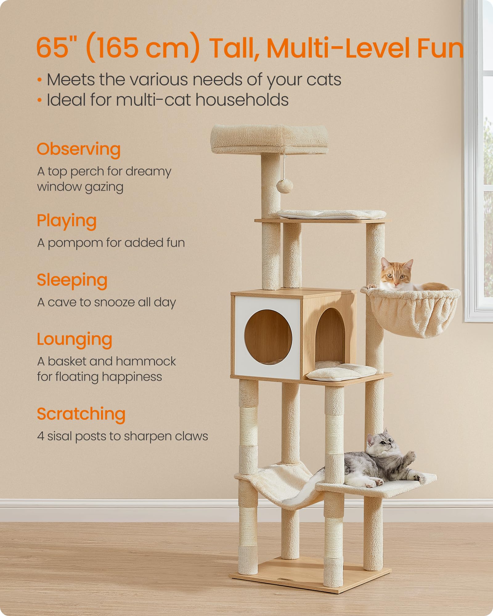 Feandrea cat tree hanging basket invites a secure elevated resting spot