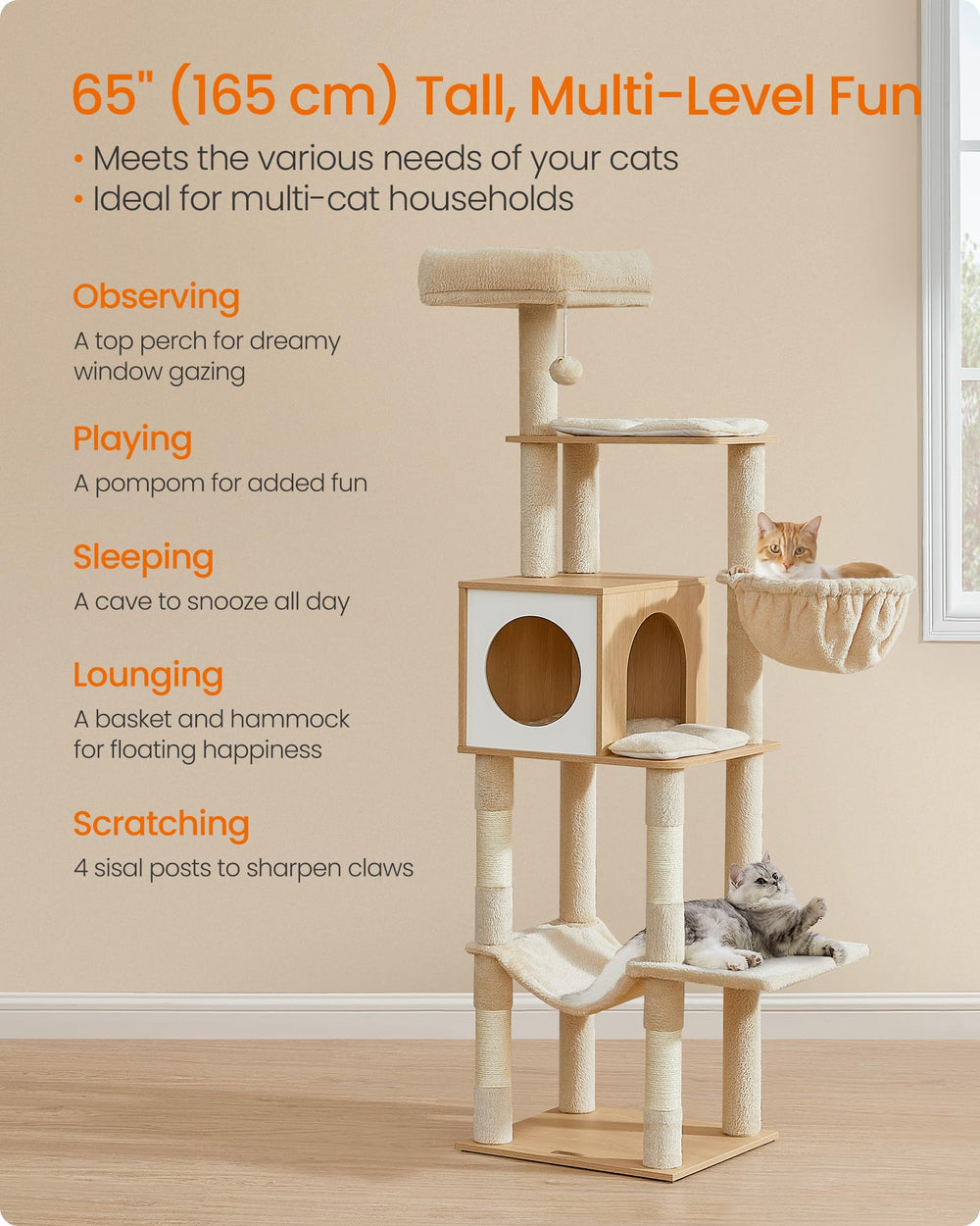 Feandrea cat tree hanging basket invites a secure elevated resting spot