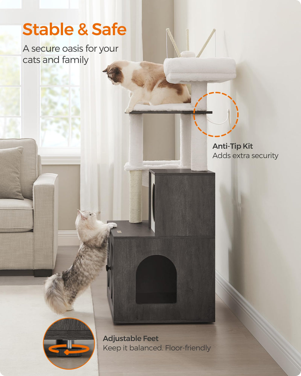 Feandrea cat tree in a living room setup, functional and stylish for daily use