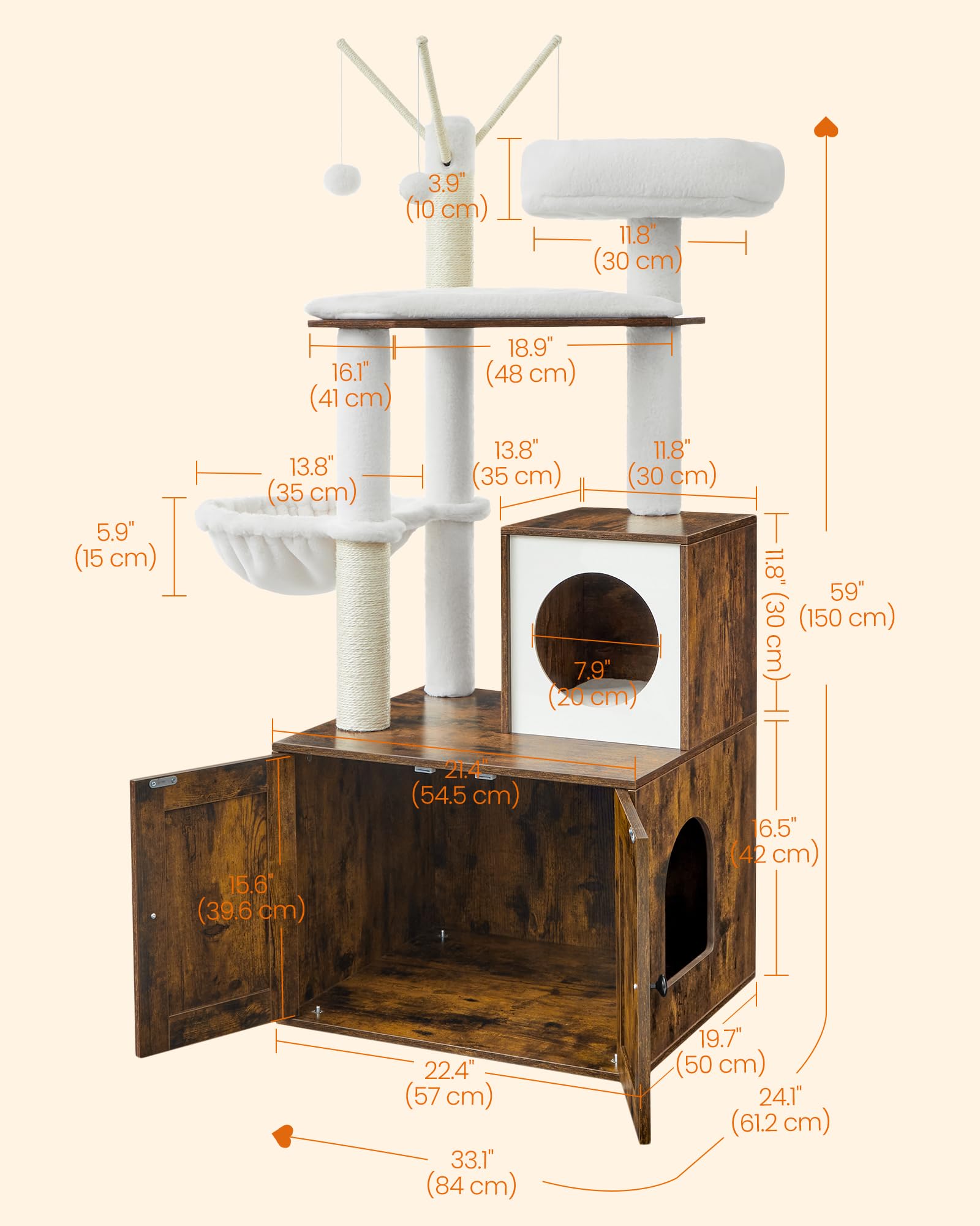 Feandrea cat tree interior compartment can be a litter cabinet or cozy bed.