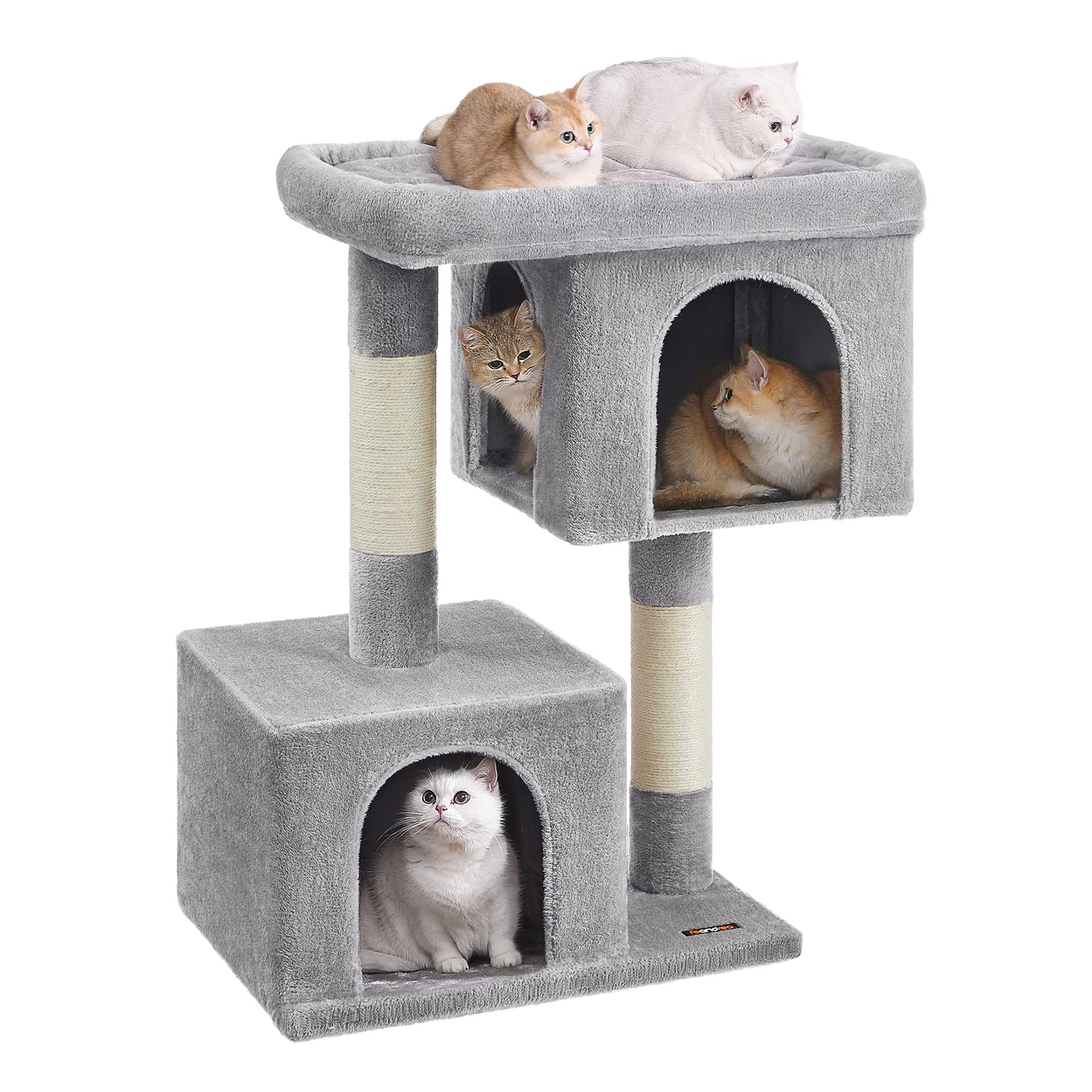 Feandrea cat tree with large perch for lounging big cats.