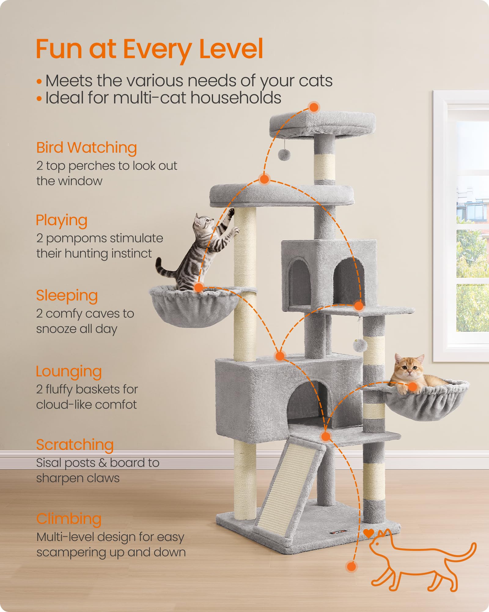 Feandrea cat-tree large perches offering spacious lounging areas