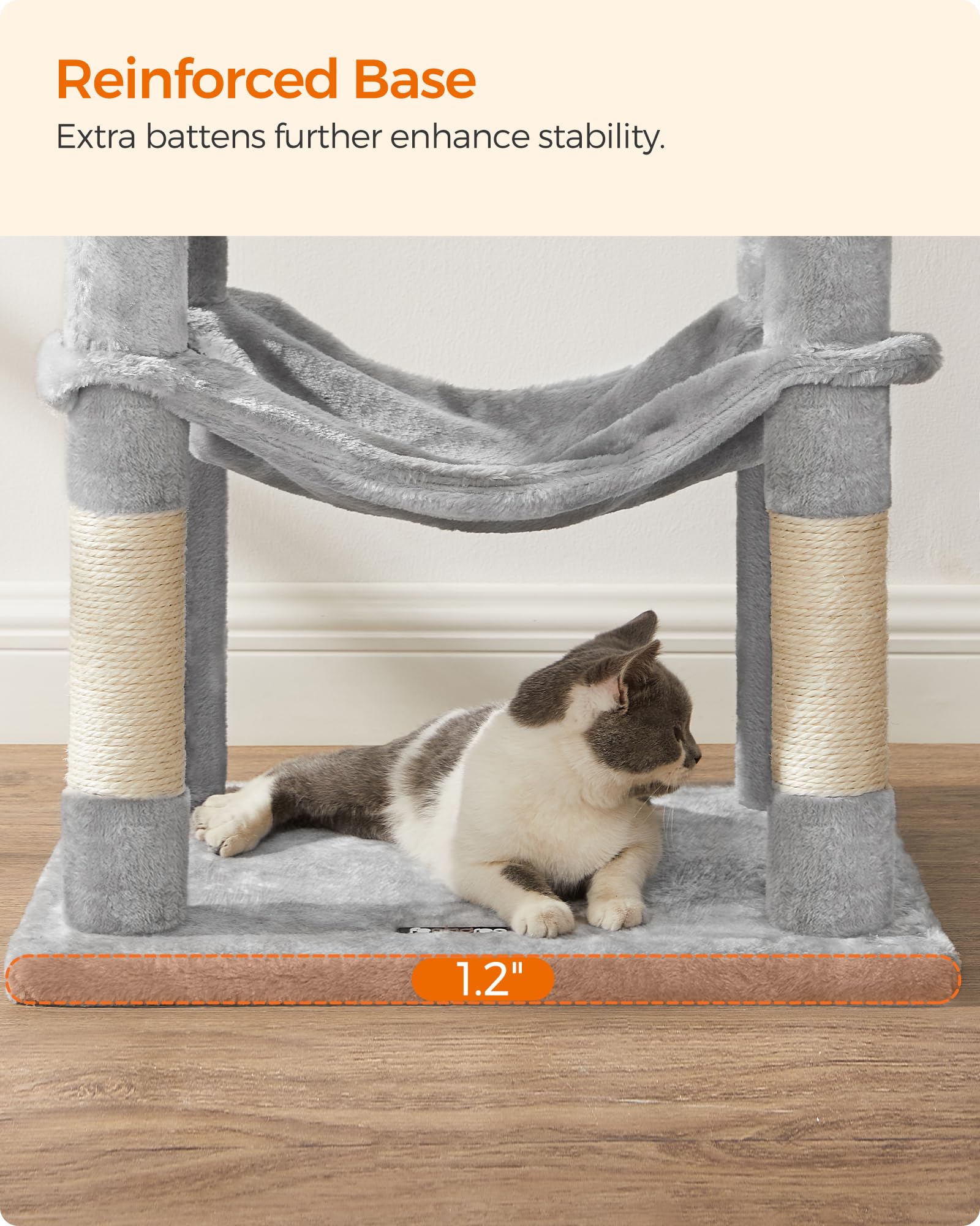 Feandrea cat tree premium light gray finish blends with decor
