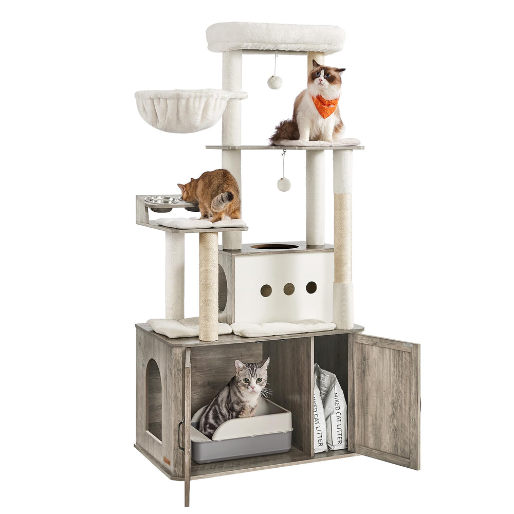 Feandrea Cat Tree with 66inch litter box enclosure for tidy spaces