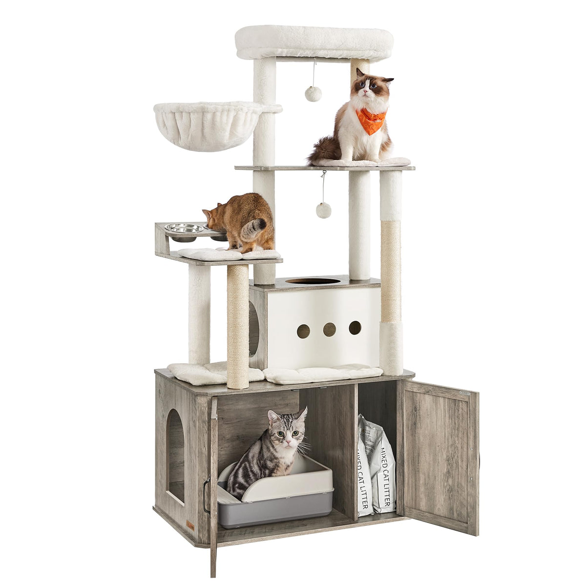 Feandrea Cat Tree with 66inch litter box enclosure for tidy spaces