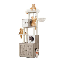 Feandrea cat tree with litter box enclosure fits neatly in a corner for tidy spaces