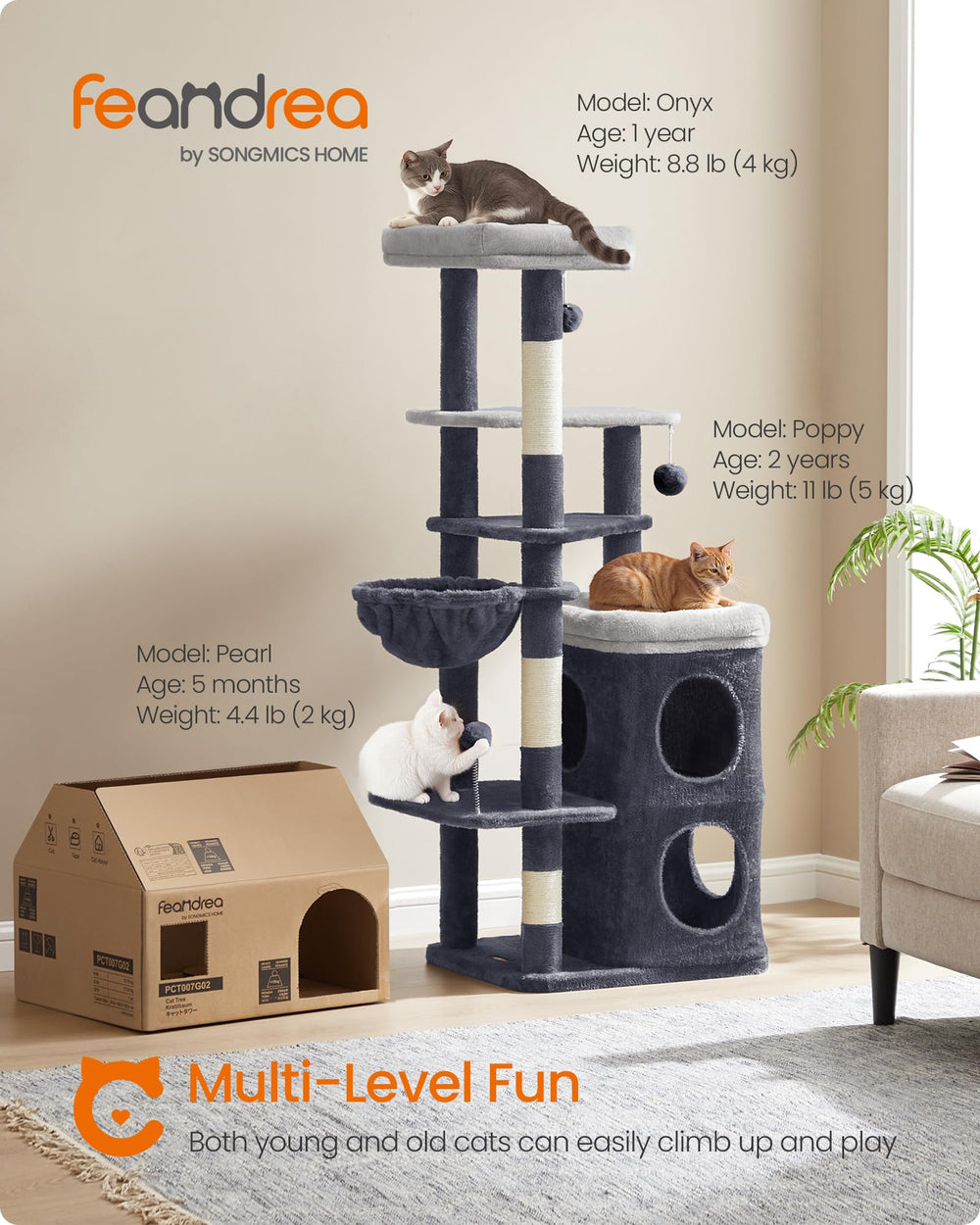 Feandrea cat-tree lower hideaway offers cozy retreat for kittens and seniors