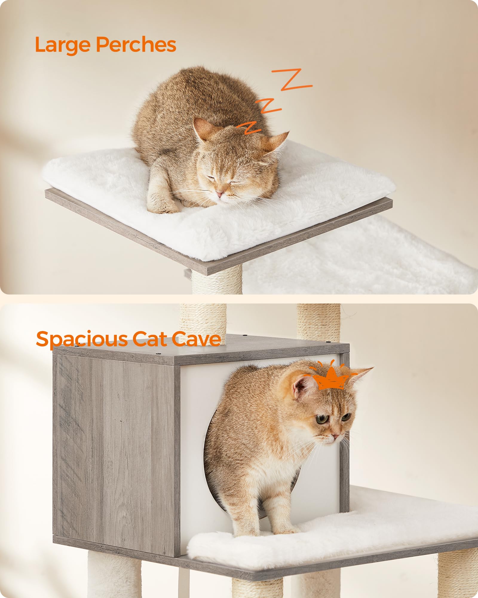 Feandrea cat tree metal-frame hammock adds sturdy support for lounging.