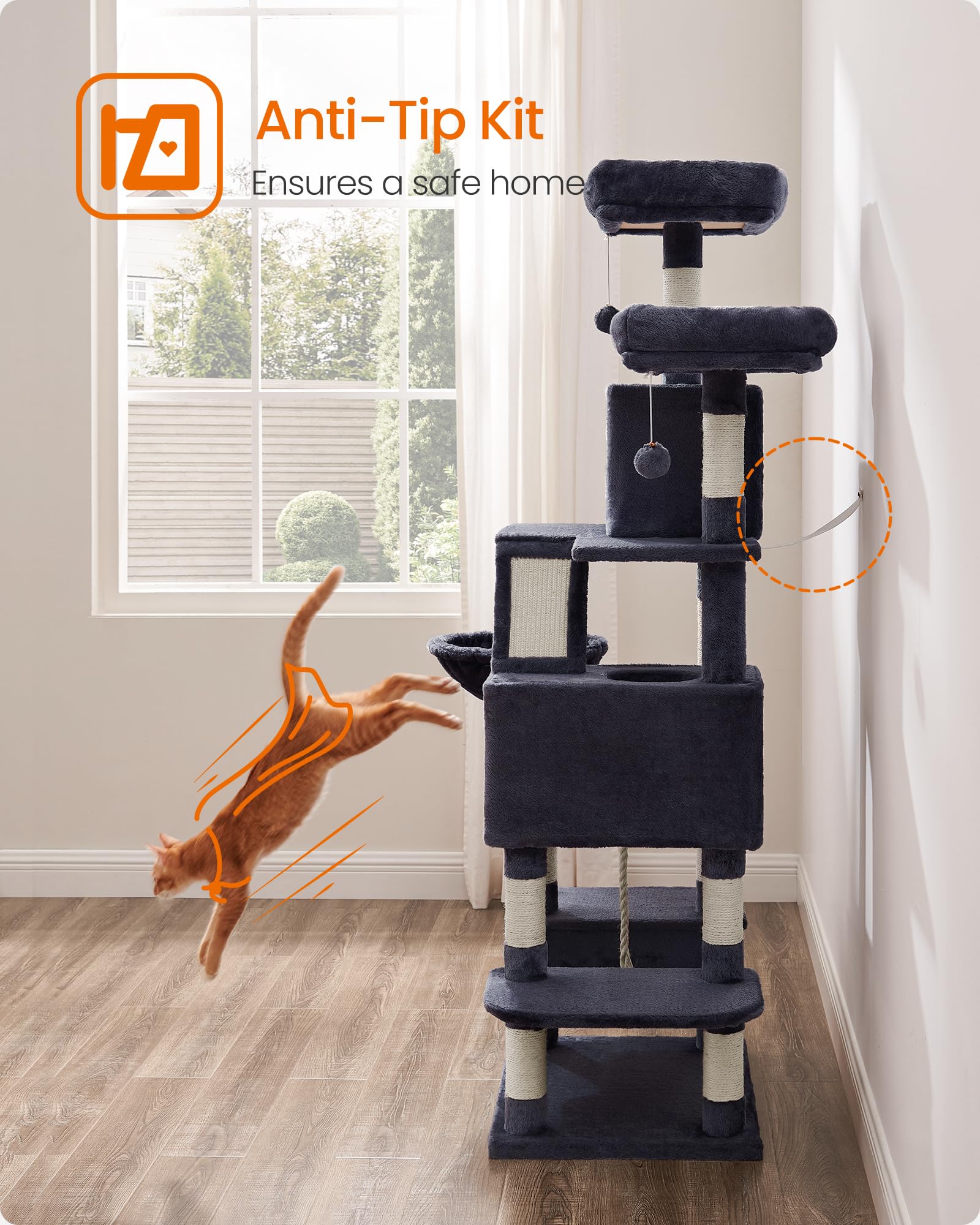 Feandrea cat tree suits multi-cat homes with space for several pets.