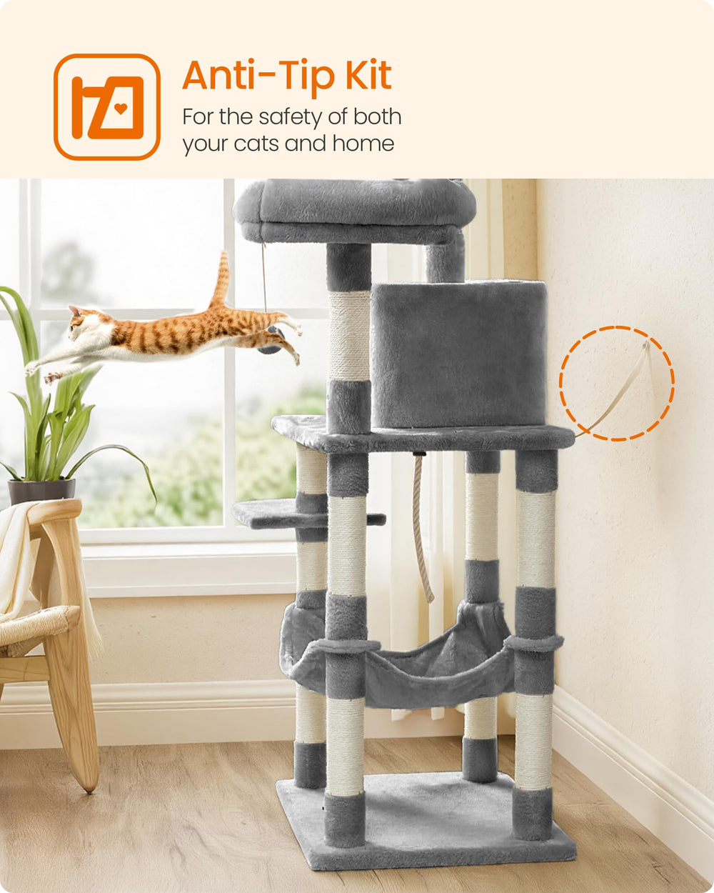 Feandrea Cat Tree supports multi-cat households with separate lounging spaces.
