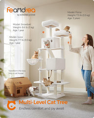 Feandrea cat tree with multiple levels and perches for lounging and observation.