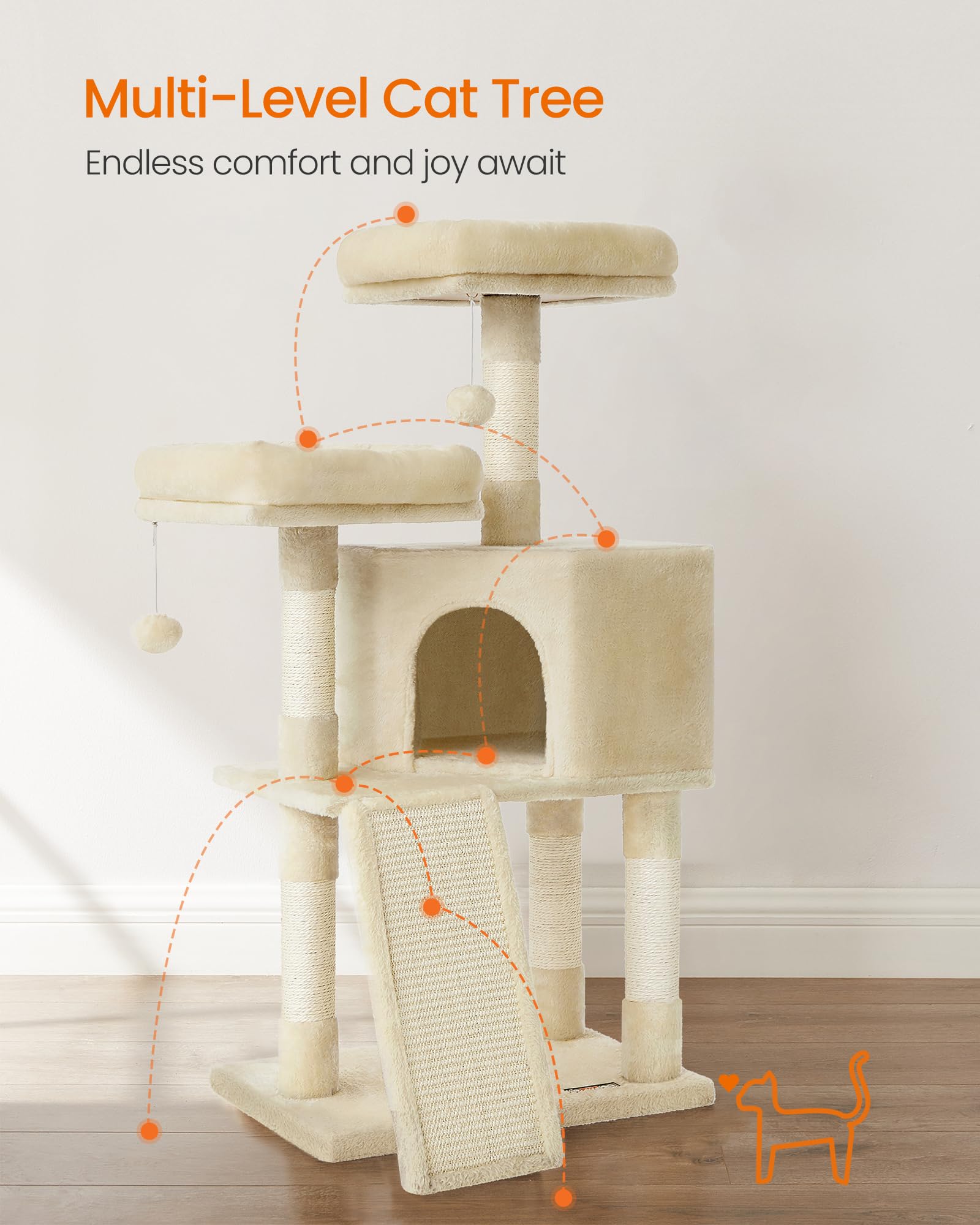 Feandrea cat tree multi-level design invites climbing and playful exploration.