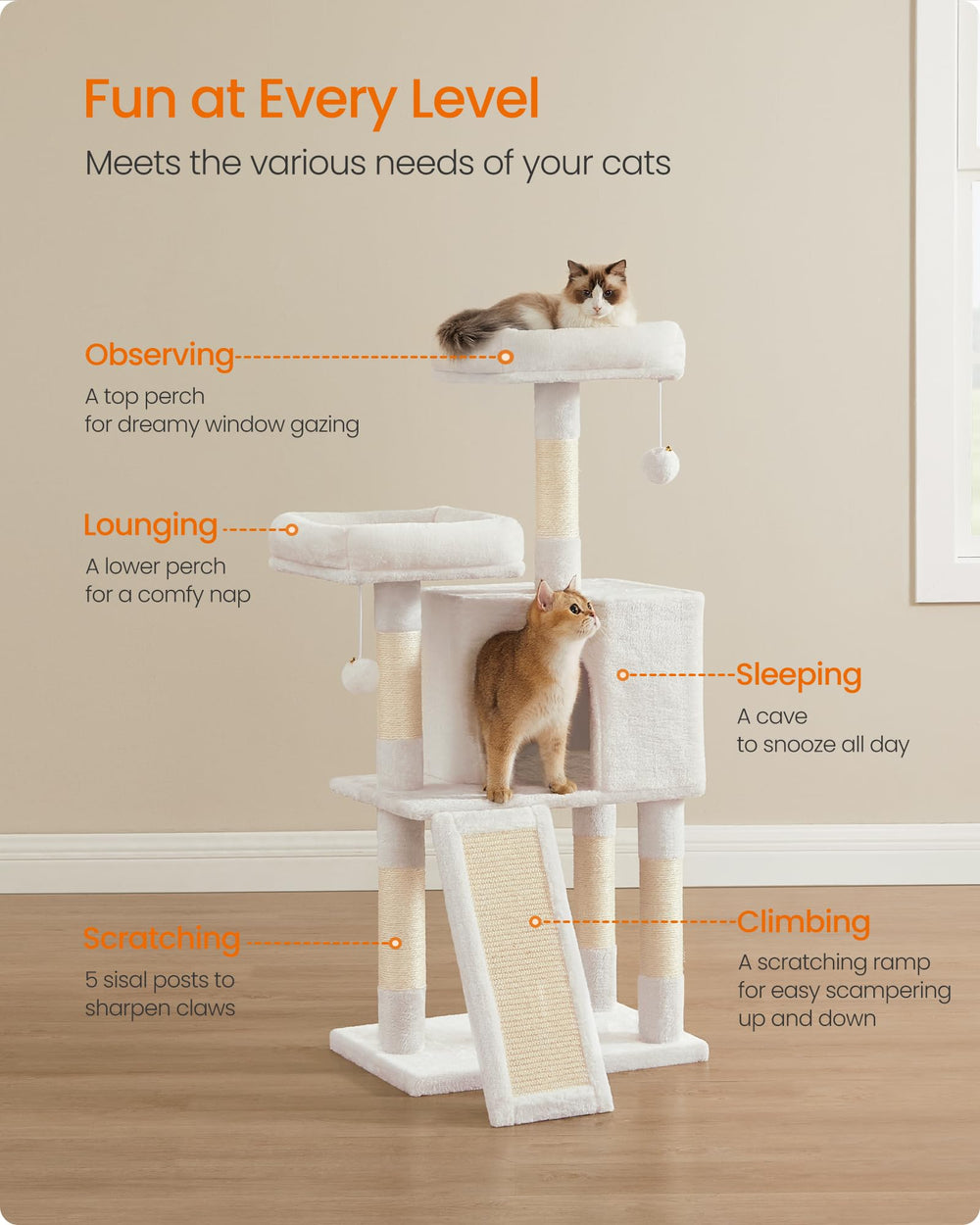 Feandrea Cat Tree multi-level design encourages climbing and exploration.