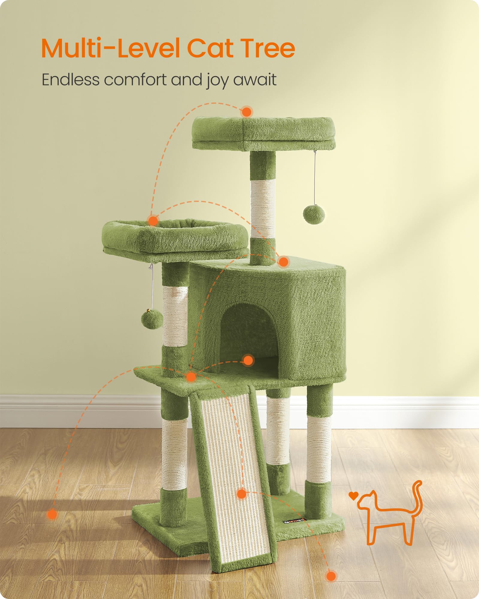 Feandrea cat tree-multi-level-play encourages active exploration across levels.