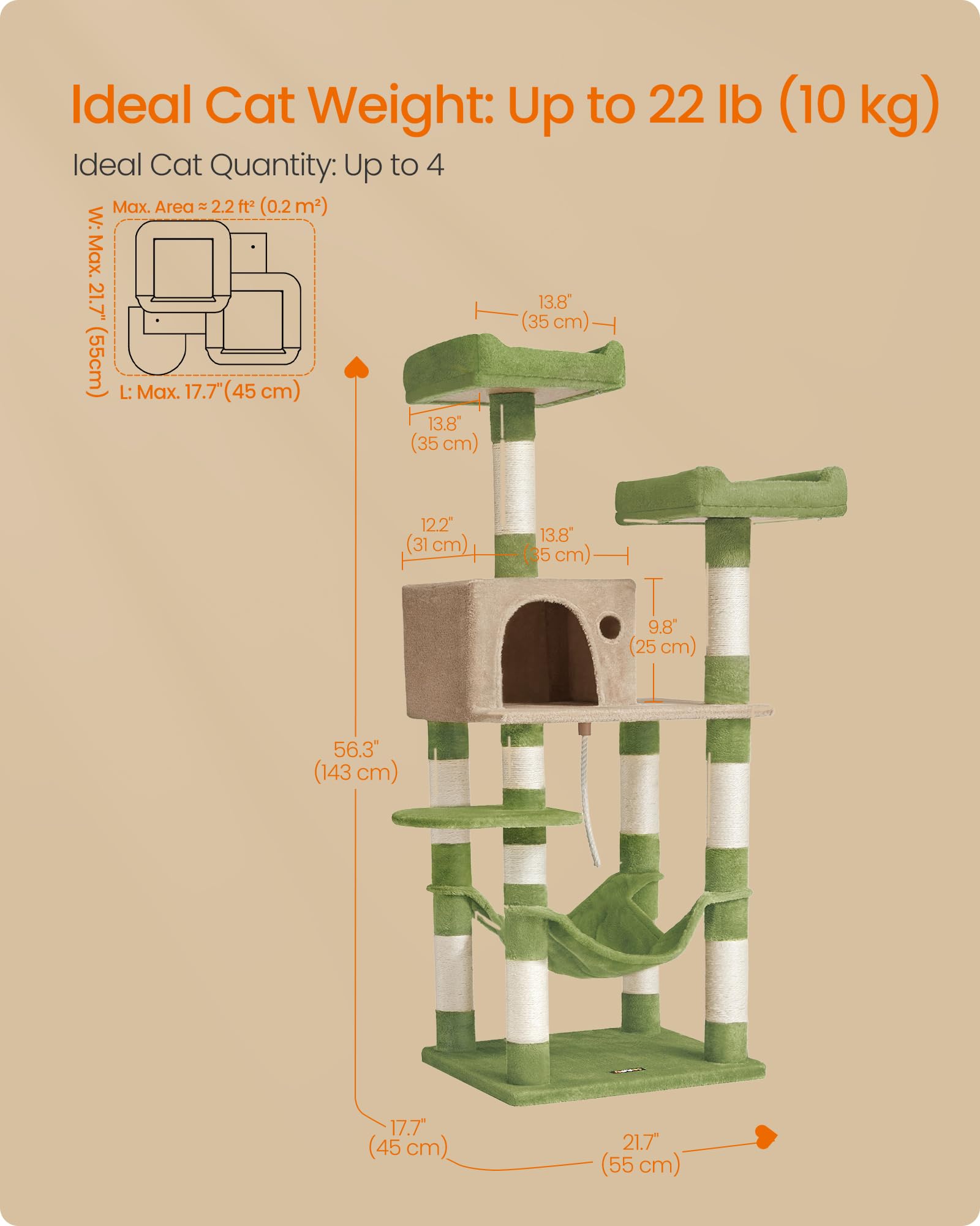 Feandrea cat tree multi-level design encourages climbing and exploration.