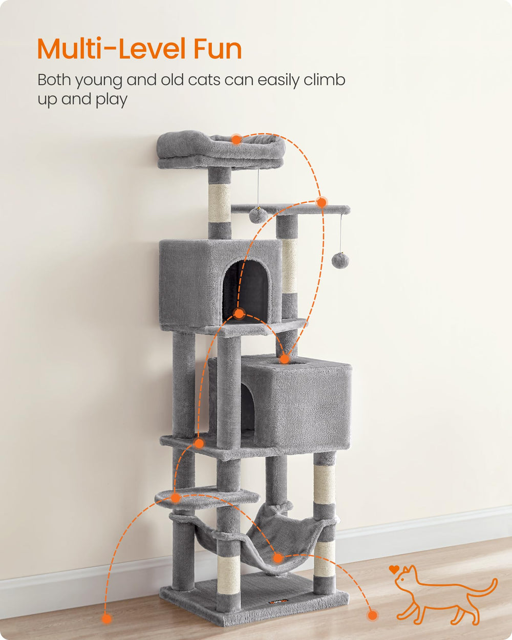 Feandrea cat tree multi-level playground encourages climbing, scratching, and playful exploration.