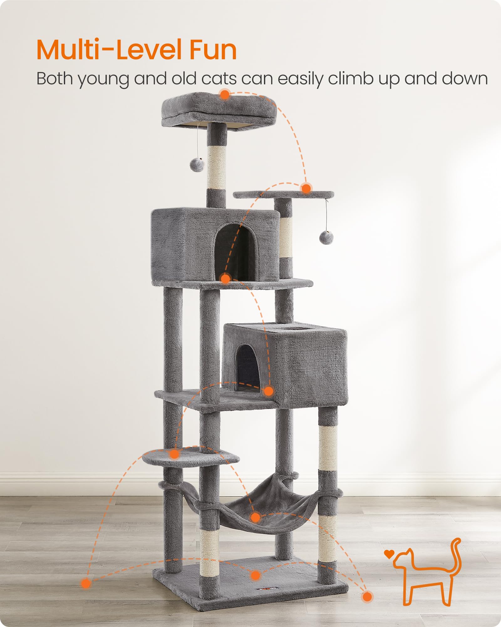 Feandrea Cat Tree multi-level playground invites climbing and exploration.