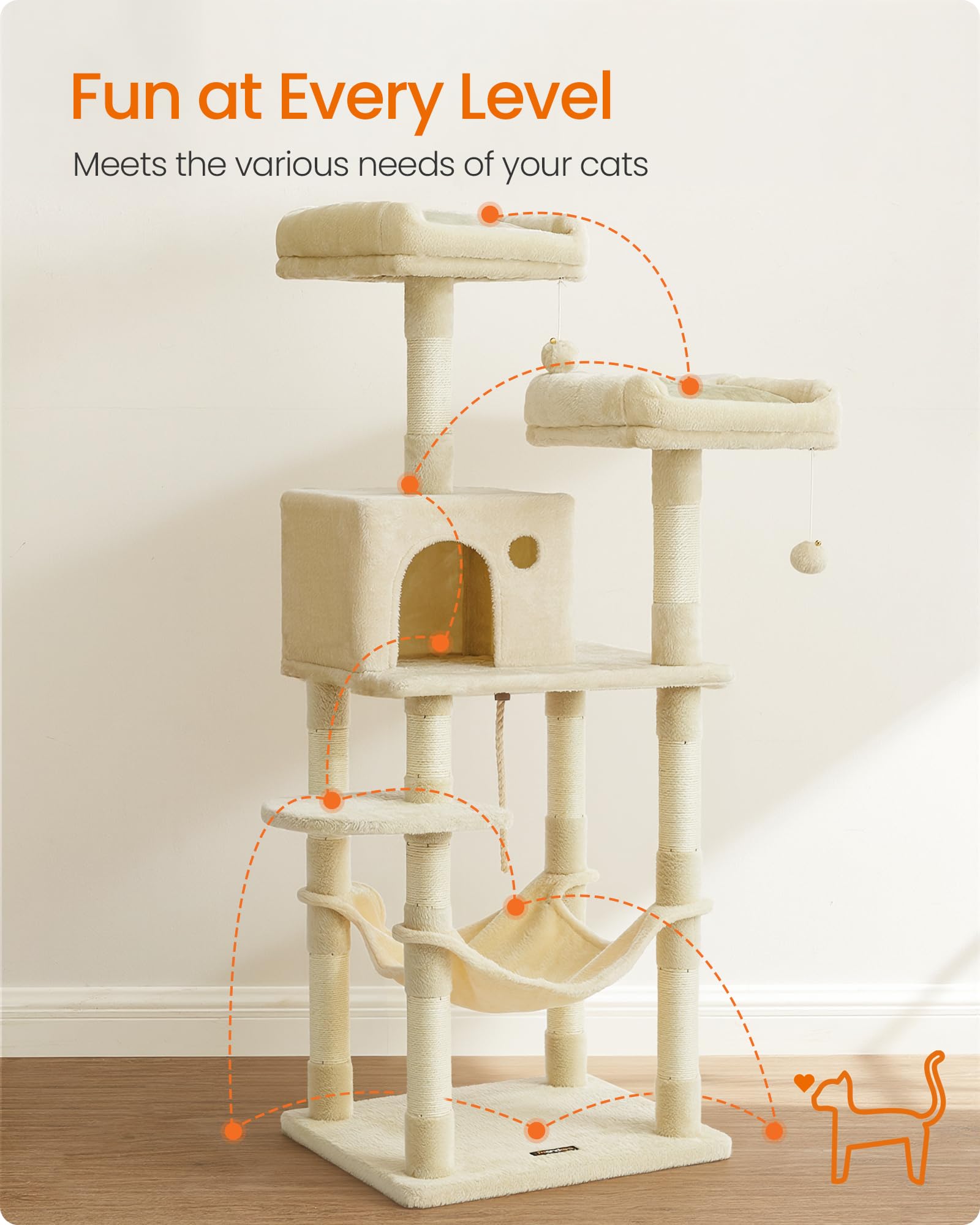 Feandrea Cat Tree features 11 scratching posts to protect furniture