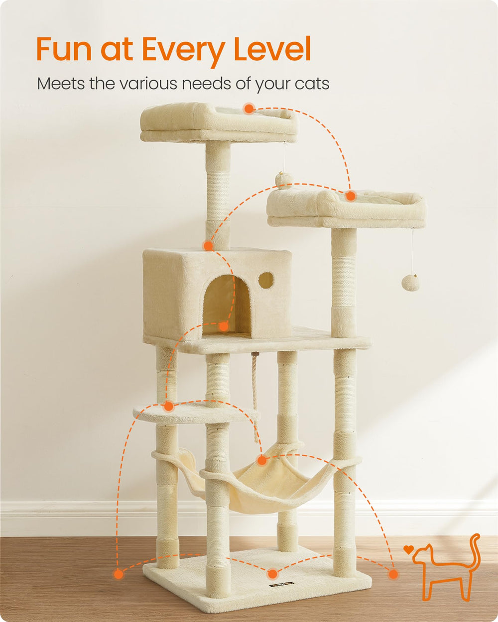 Feandrea Cat Tree features 11 scratching posts to protect furniture