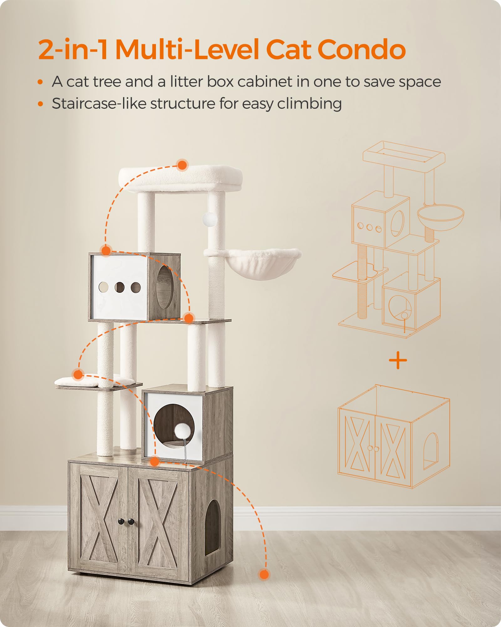 Feandrea cat tree with multi-level scratching posts supports playful scratching