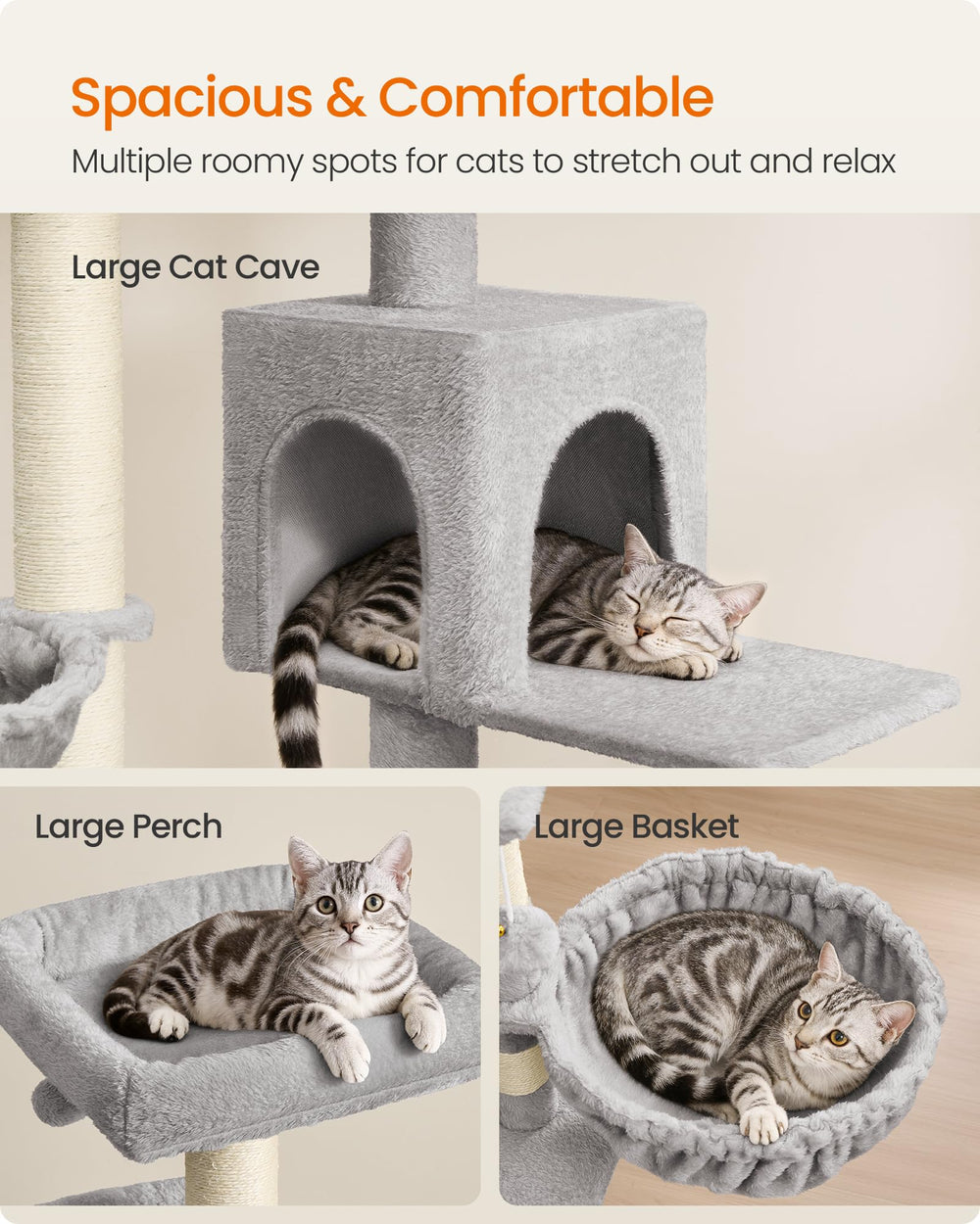 Feandrea cat-tree plush condo with cozy hiding spots for cats