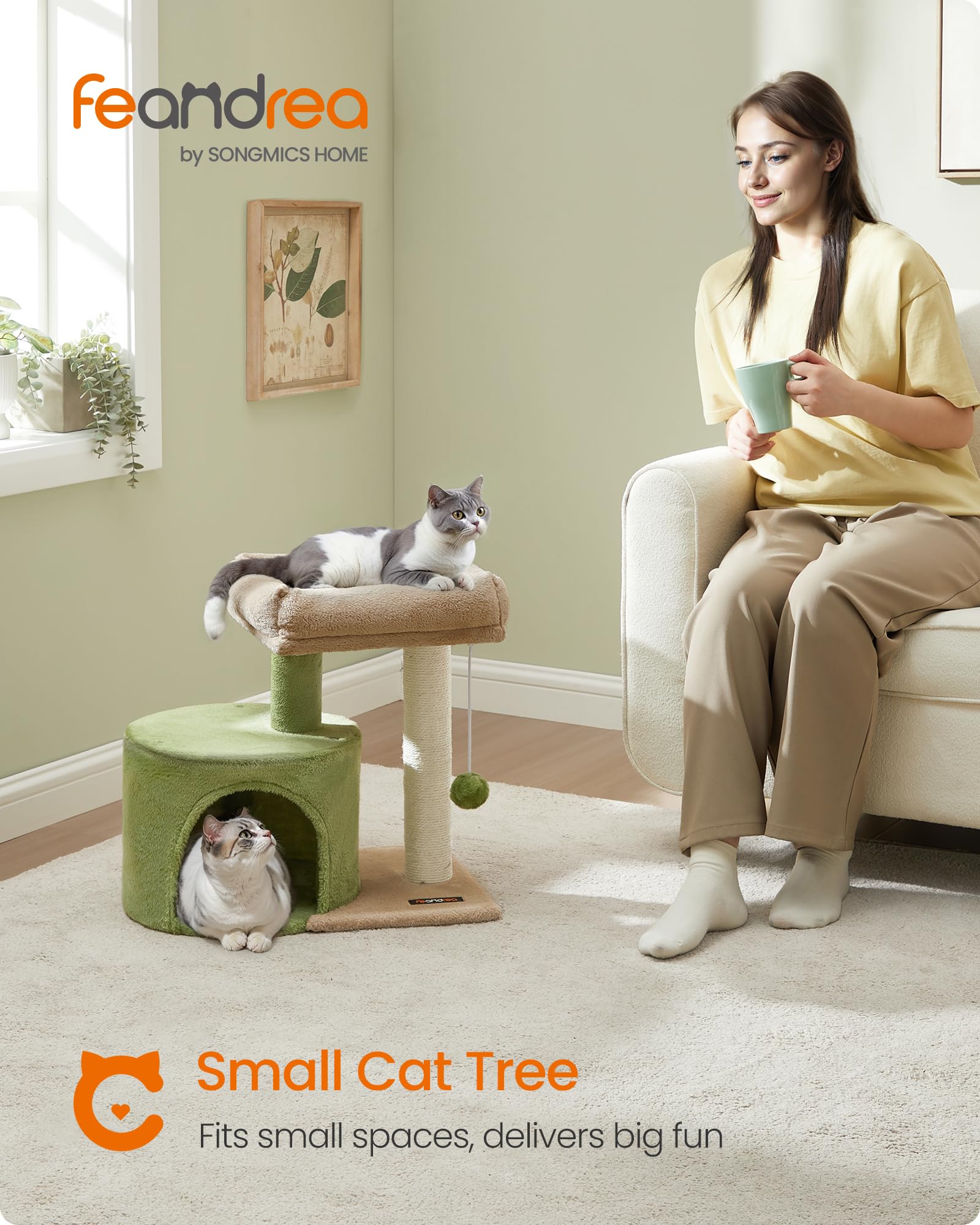 Feandrea cat tree plush perch offers cozy rest after play sessions.