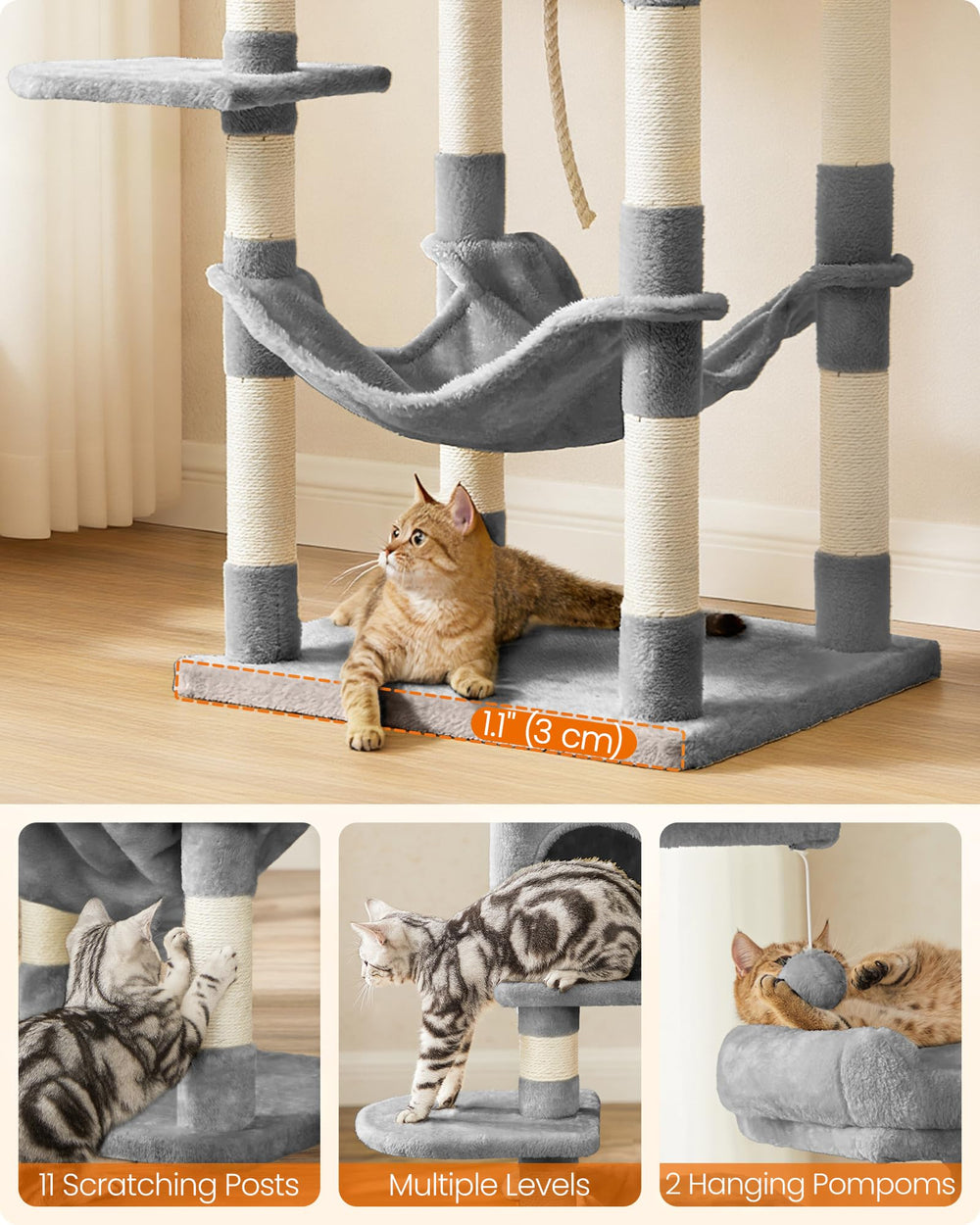 Feandrea cat tree with plush surfaces makes cleaning quick and simple.