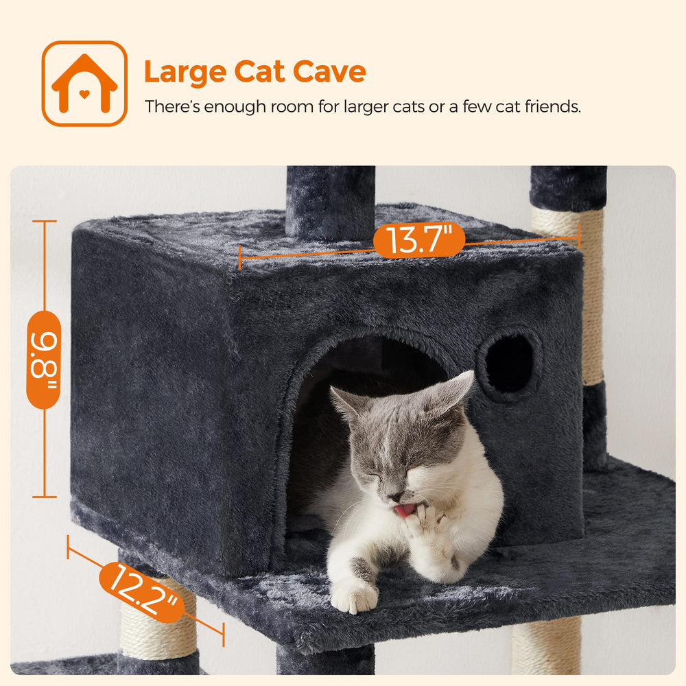 Feandrea Cat Tree pompoms and rope invite playful swats and chasing.