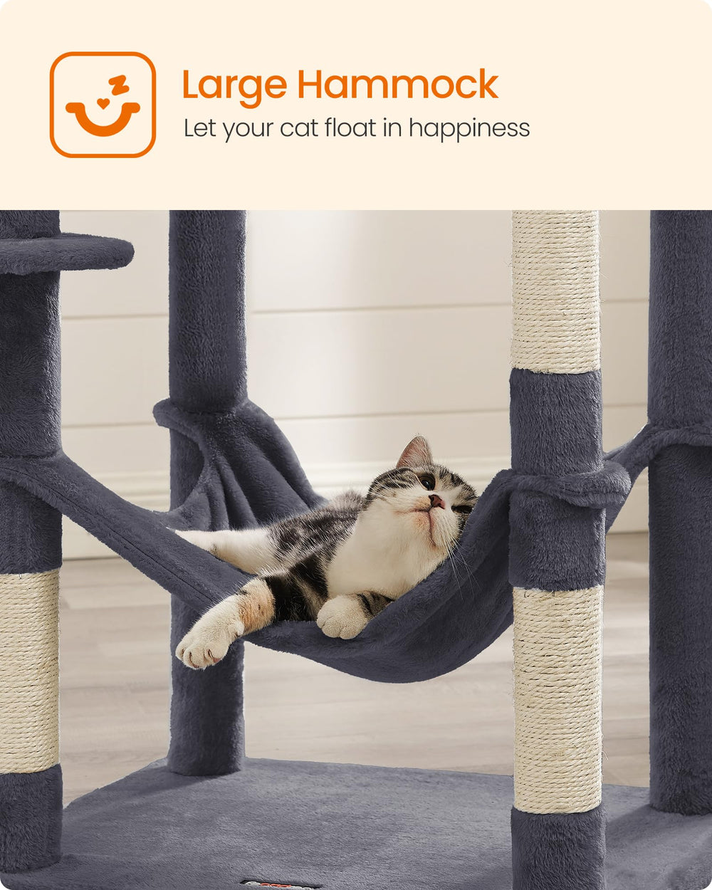 Feandrea cat tree pompoms encourage batting and motion with bells