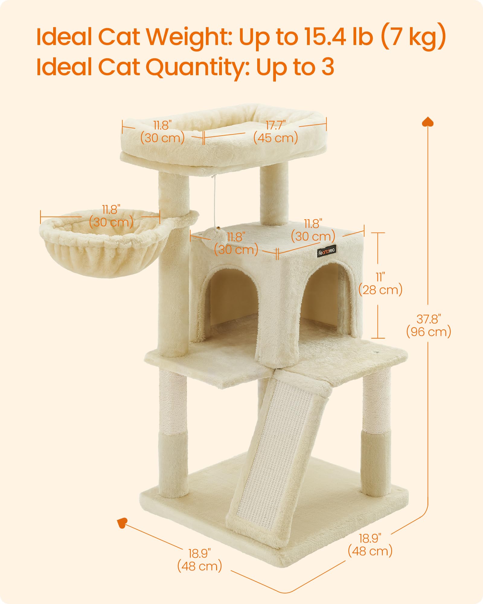 Feandrea Cat Tree reinforced base with anti-tip kit for stability