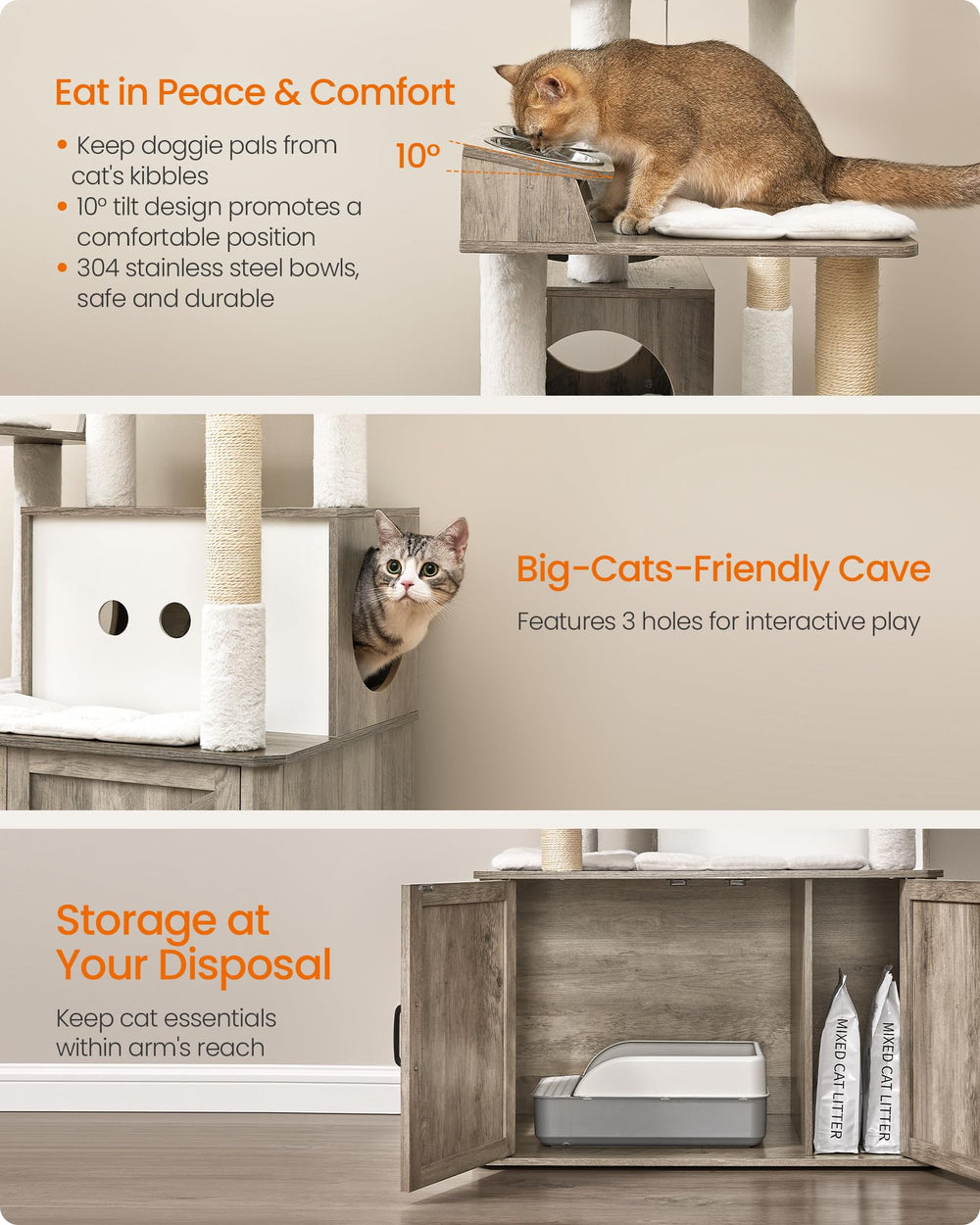 Feandrea Cat Tree removable cushions simplify cleaning and care