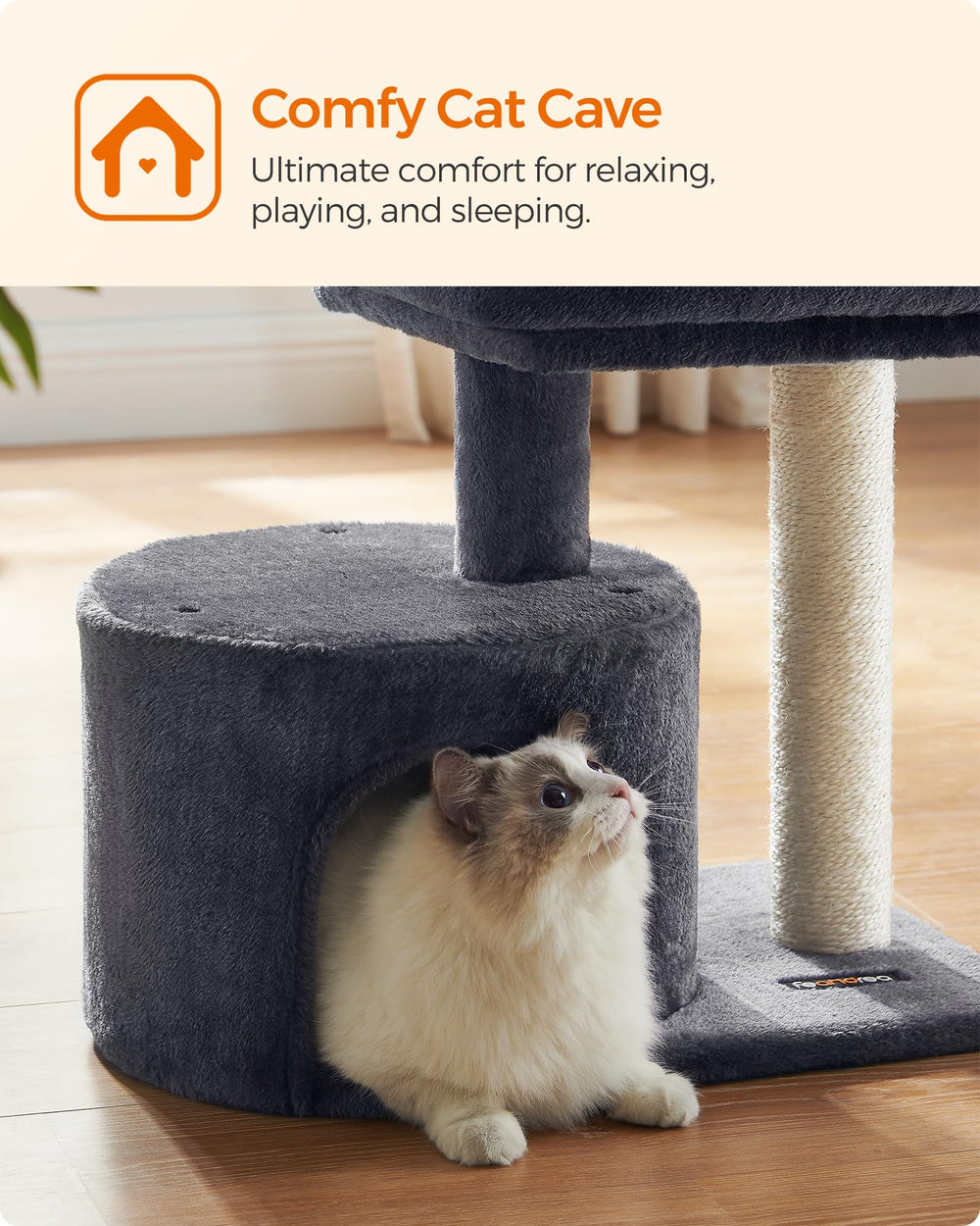 Feandrea cat tree room scene, showing it fits neatly into a cozy home