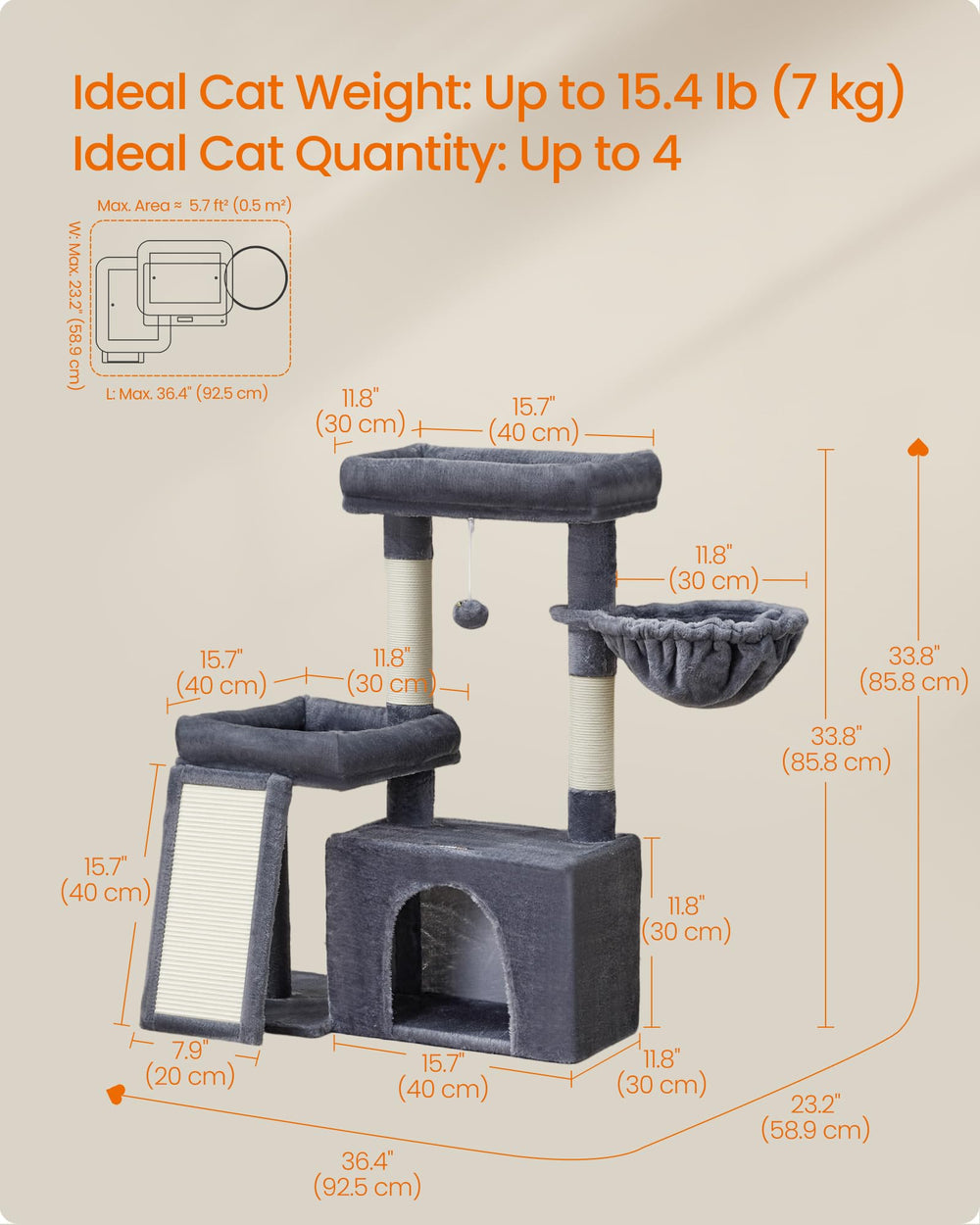 Feandrea Cat Tree scratching board doubles as a ladder for kittens