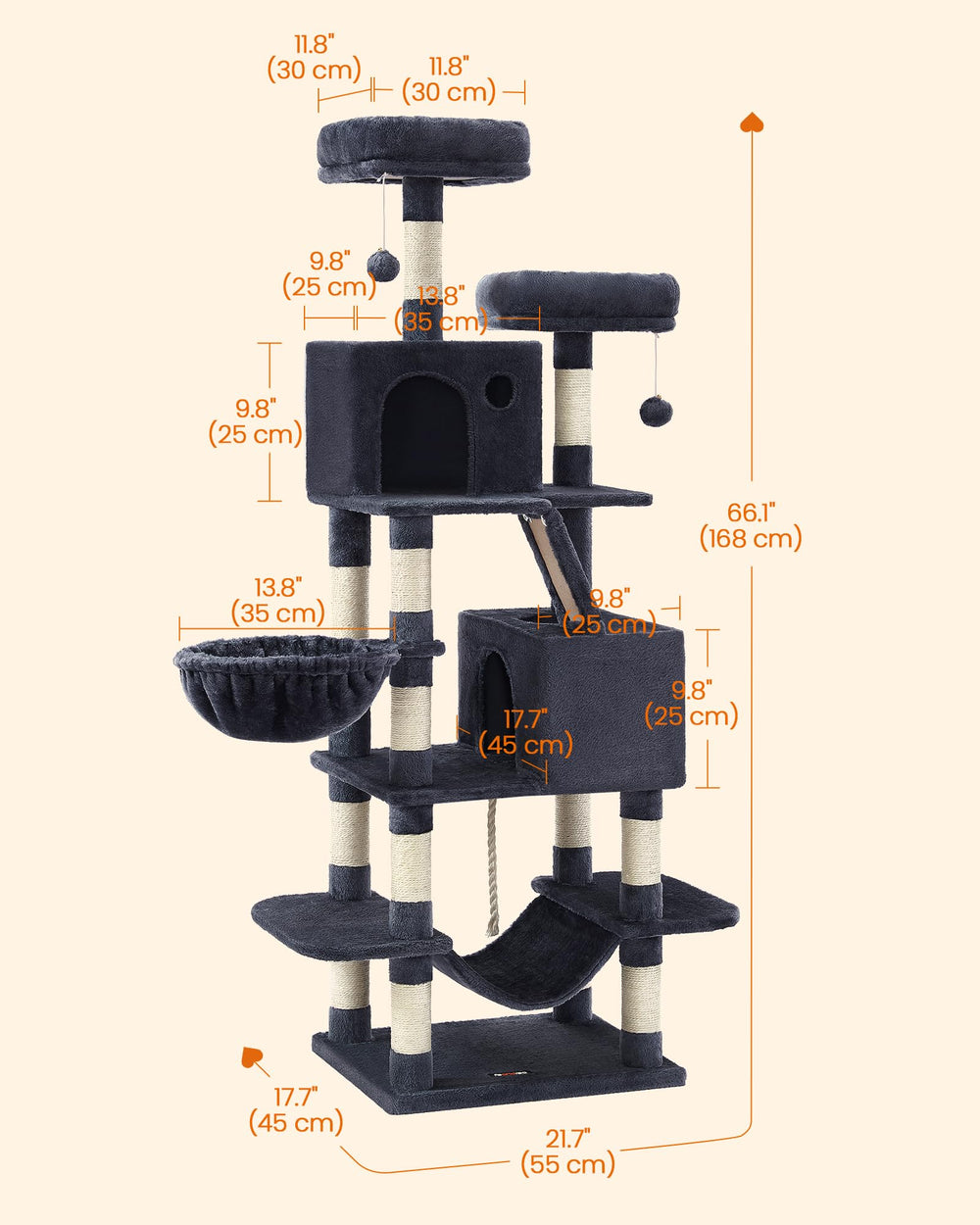 Feandrea cat tree scratch ramp doubles as ladder for easy climbing.