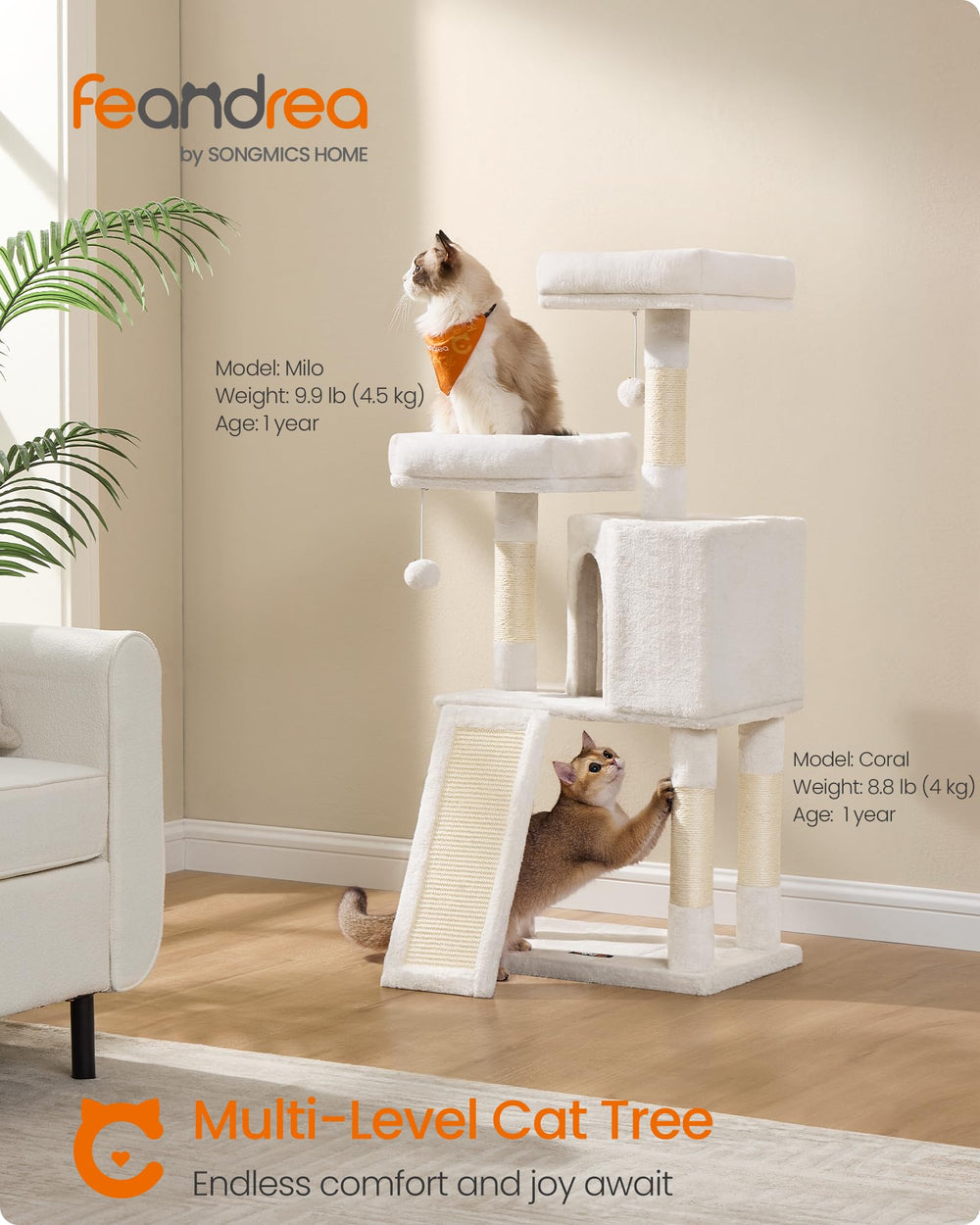Feandrea Cat Tree scratching ramp supports climbing and scratching.